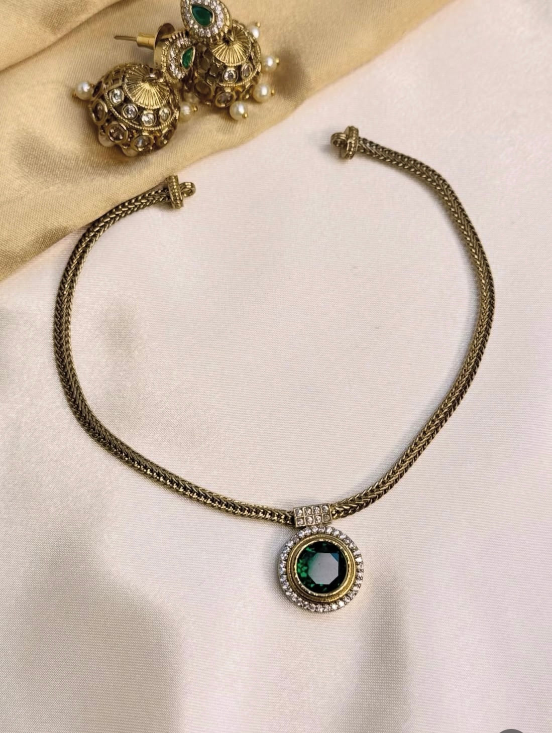 Green attikai with Jhumkas