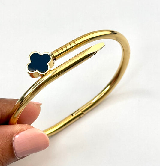 Black flower openable bangle