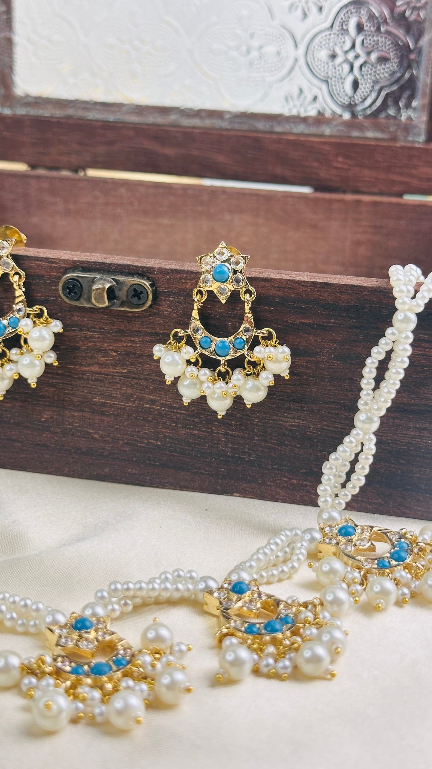 Mughal Chandini Necklace teal blue Set