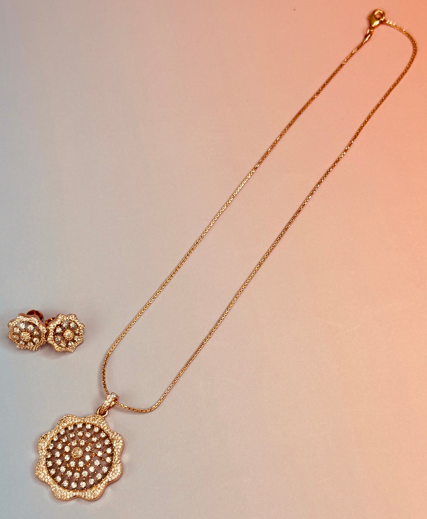 Premium AD flower Pendant set with earrings and chain
