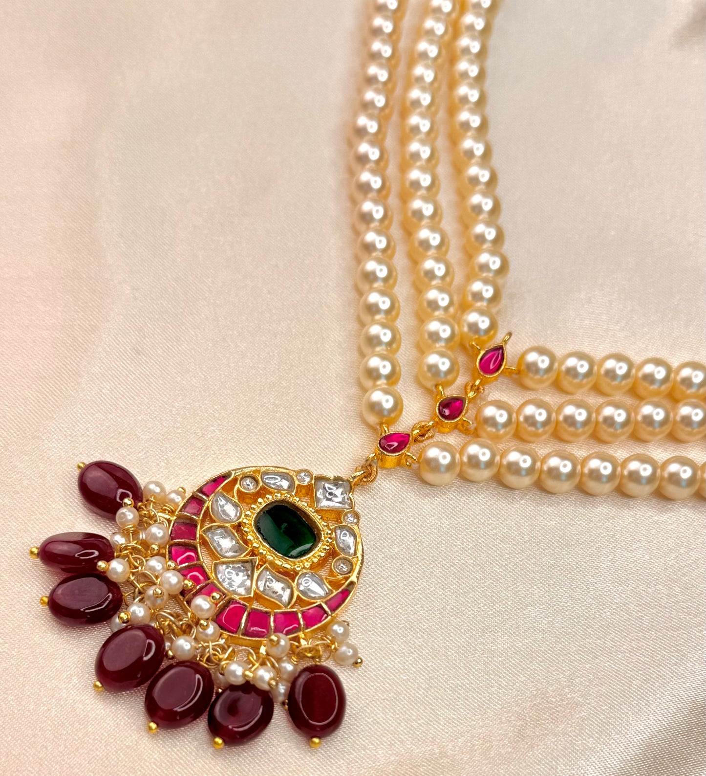 Jadau Drop triple Layer necklace set