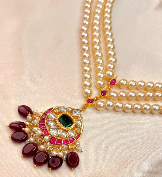 Jadau Drop triple Layer necklace set