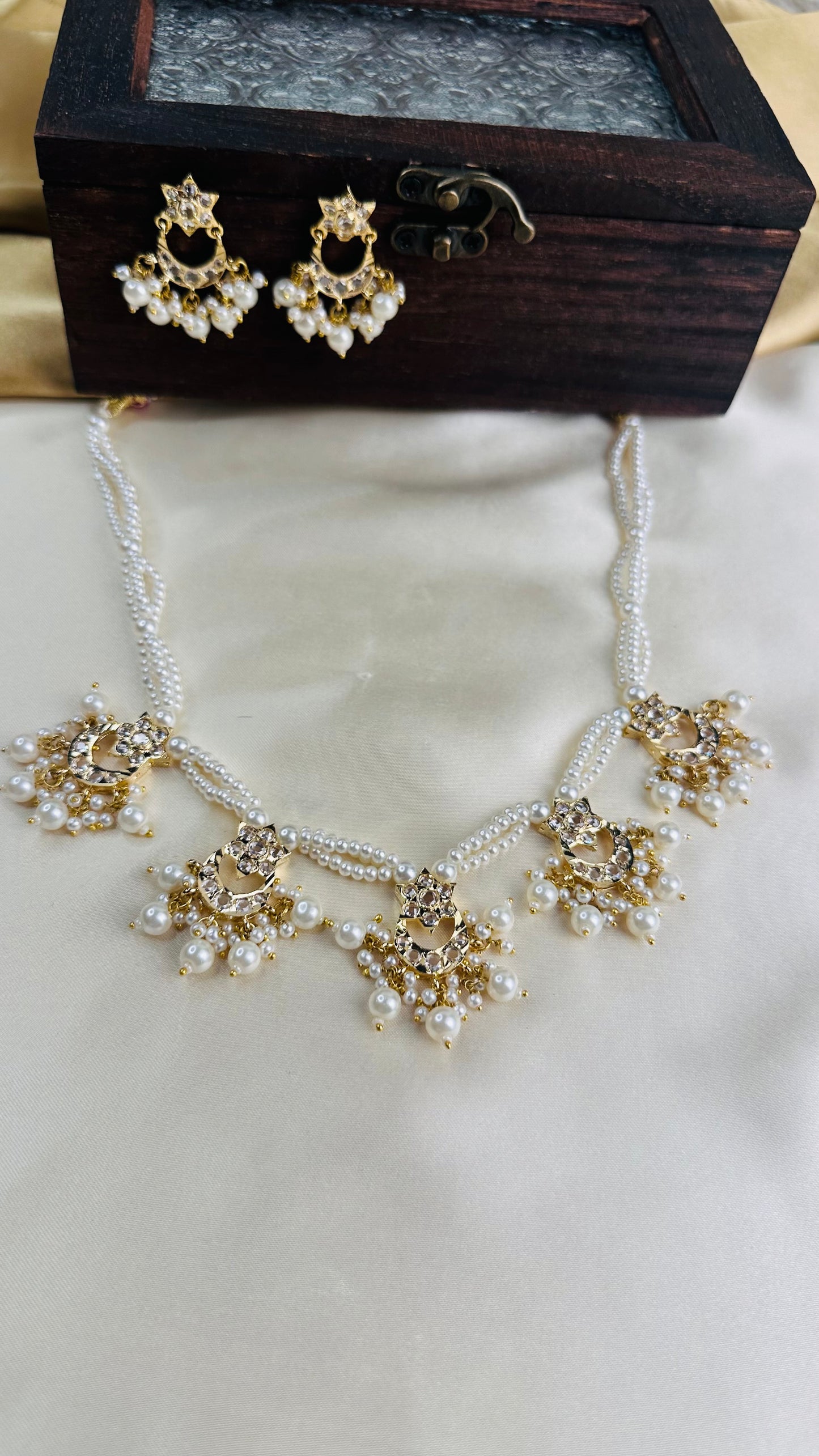Mughal Chandini Necklace Set-Offwhite