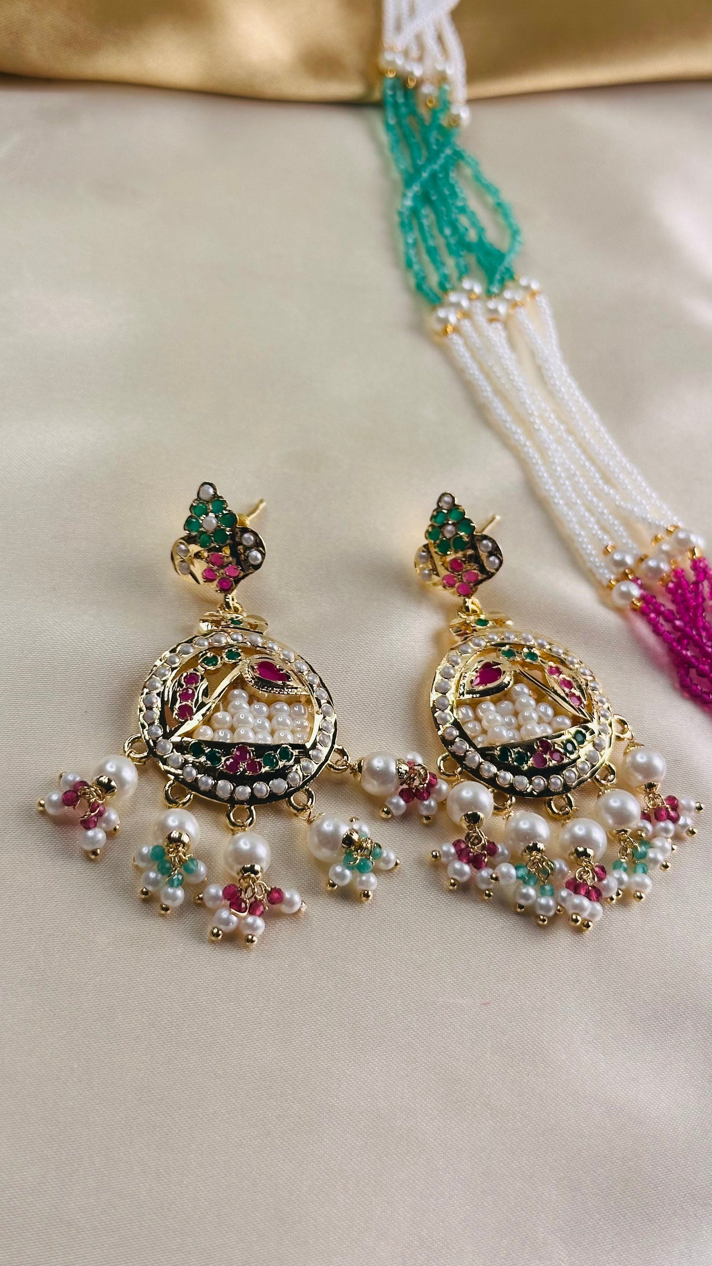 Began pearl Jadau Haram green purple