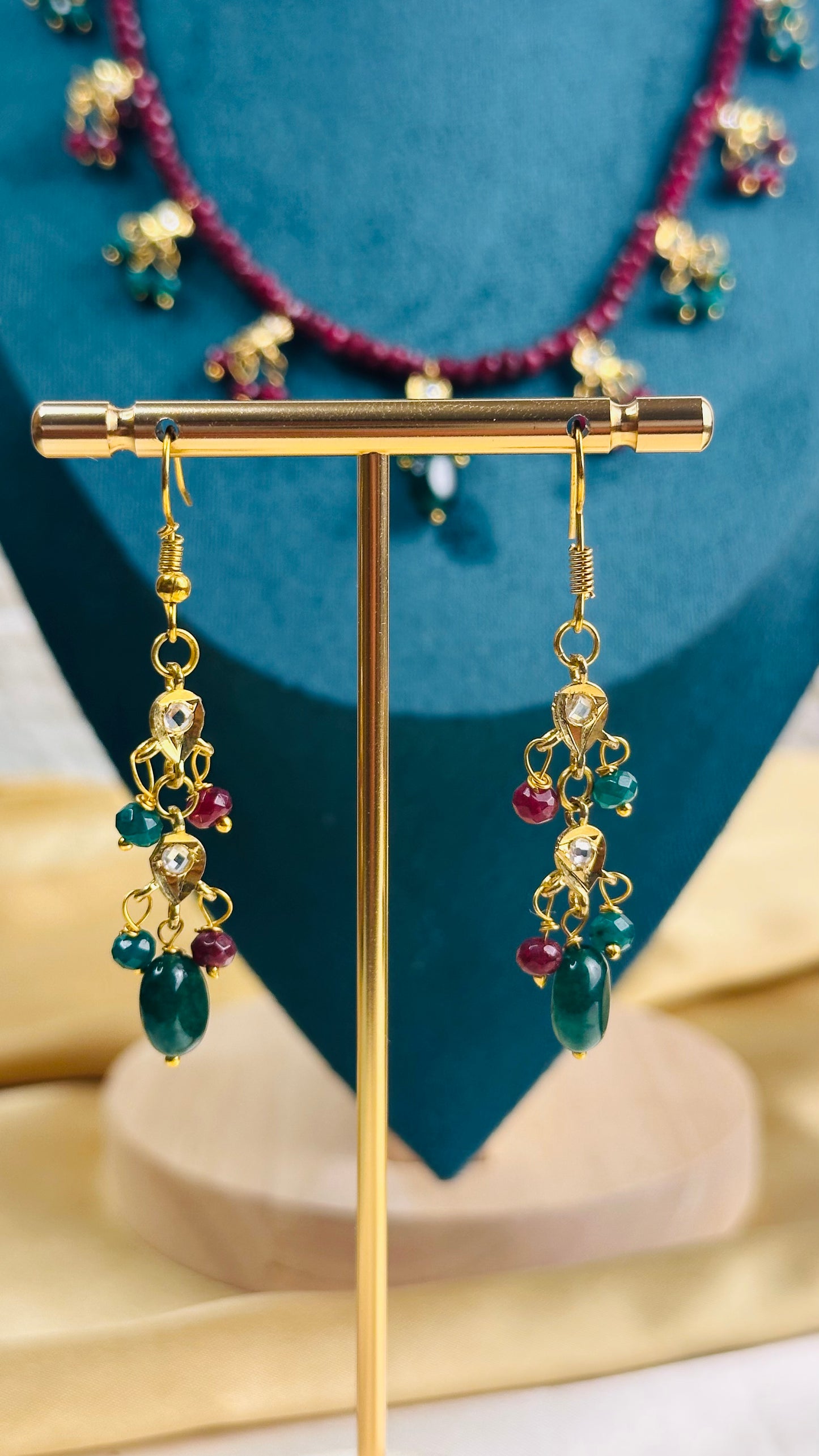 Bead Drop Necklace Maroon