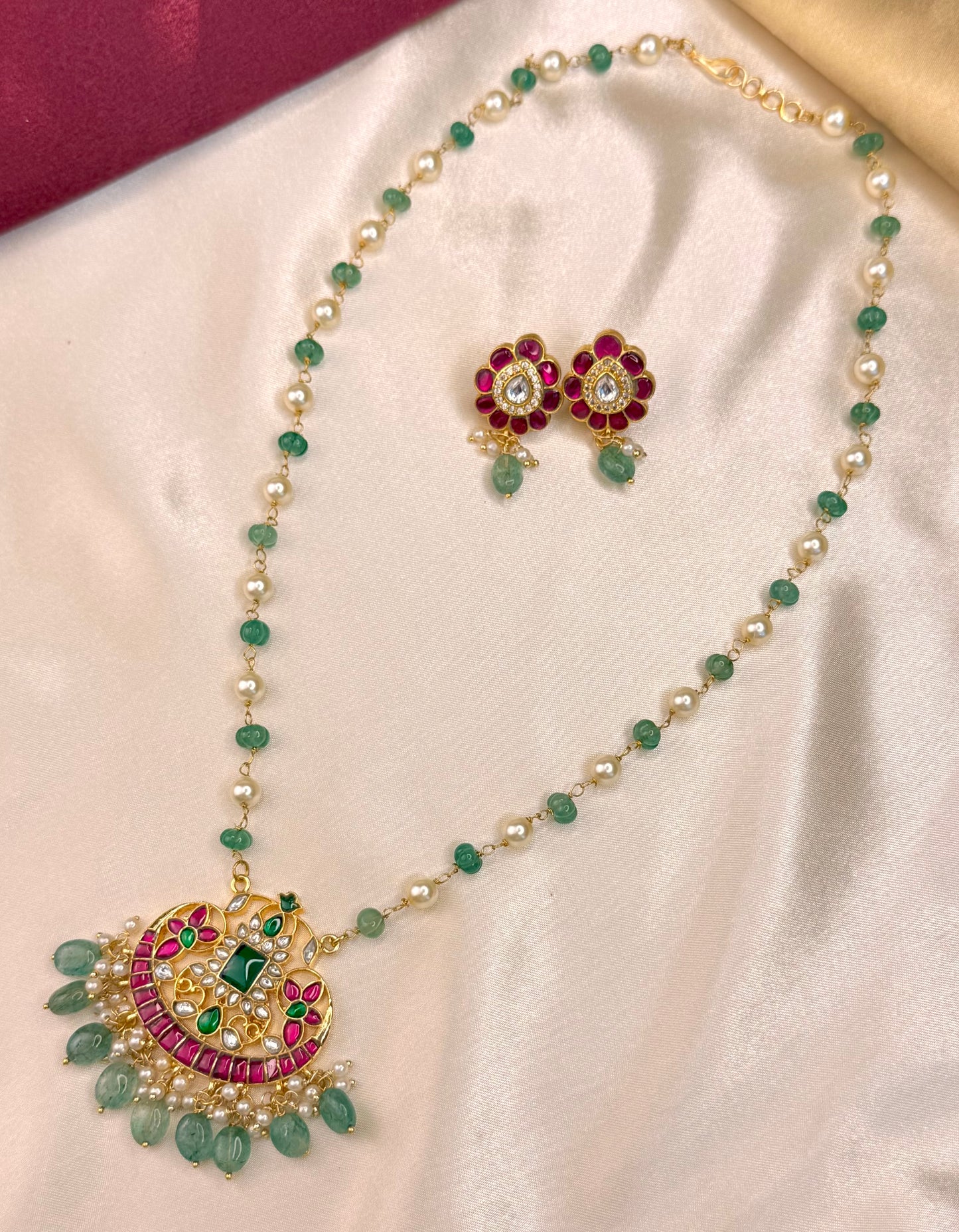 Jadau Kundan Pearl Beads Chain Set