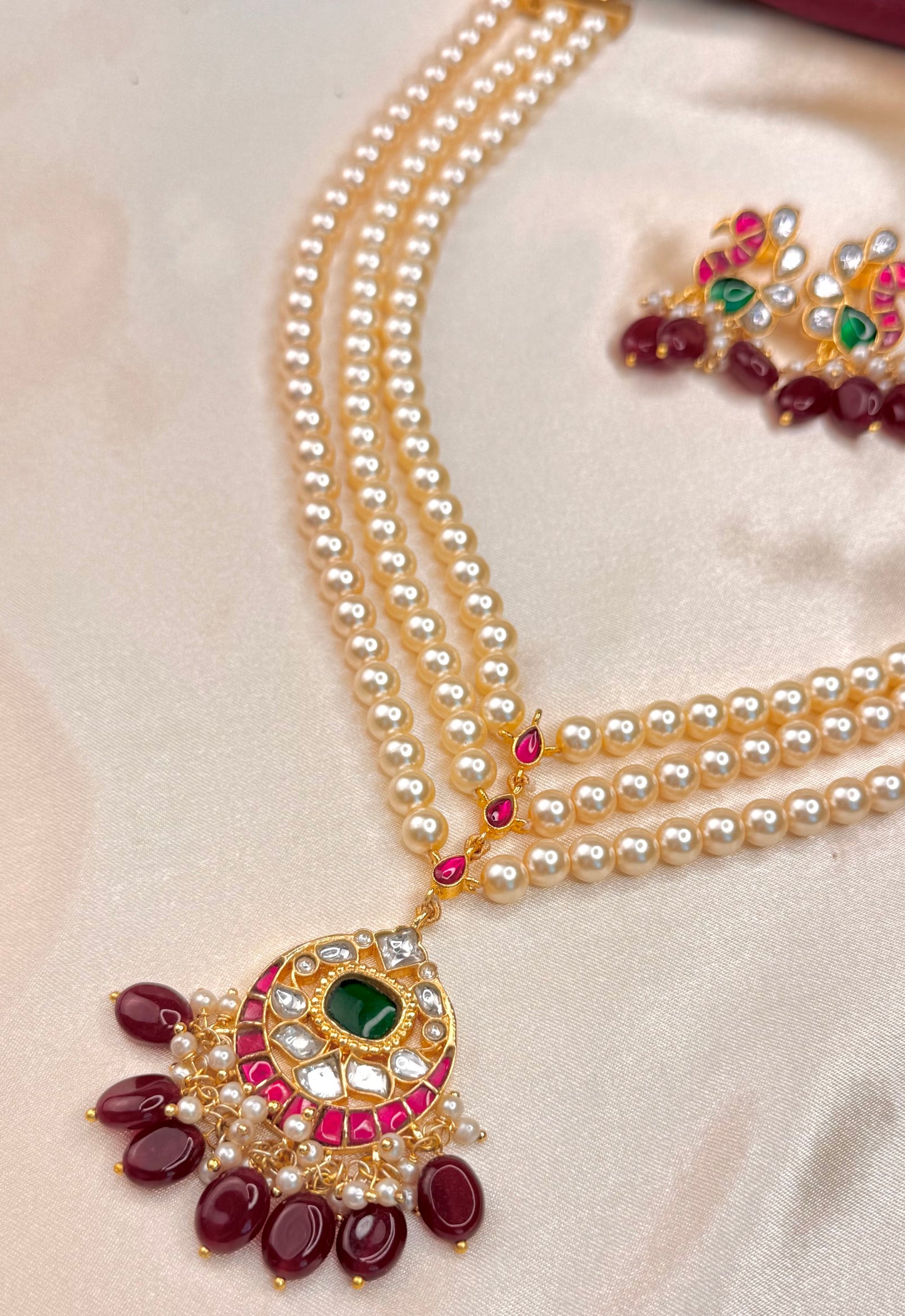 Jadau Drop triple Layer necklace set