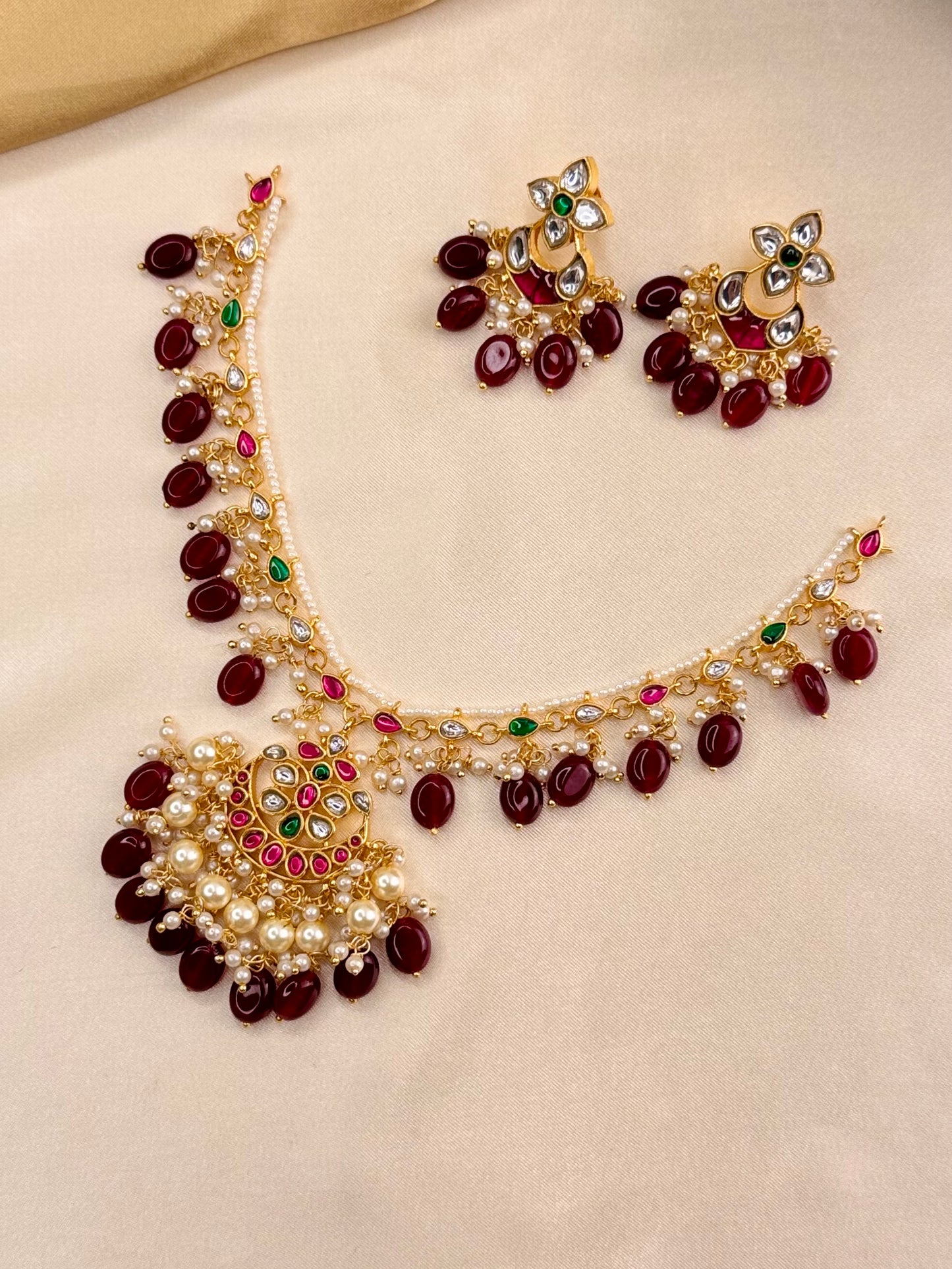 Premium Pearl Drop Kundan Necklace Set