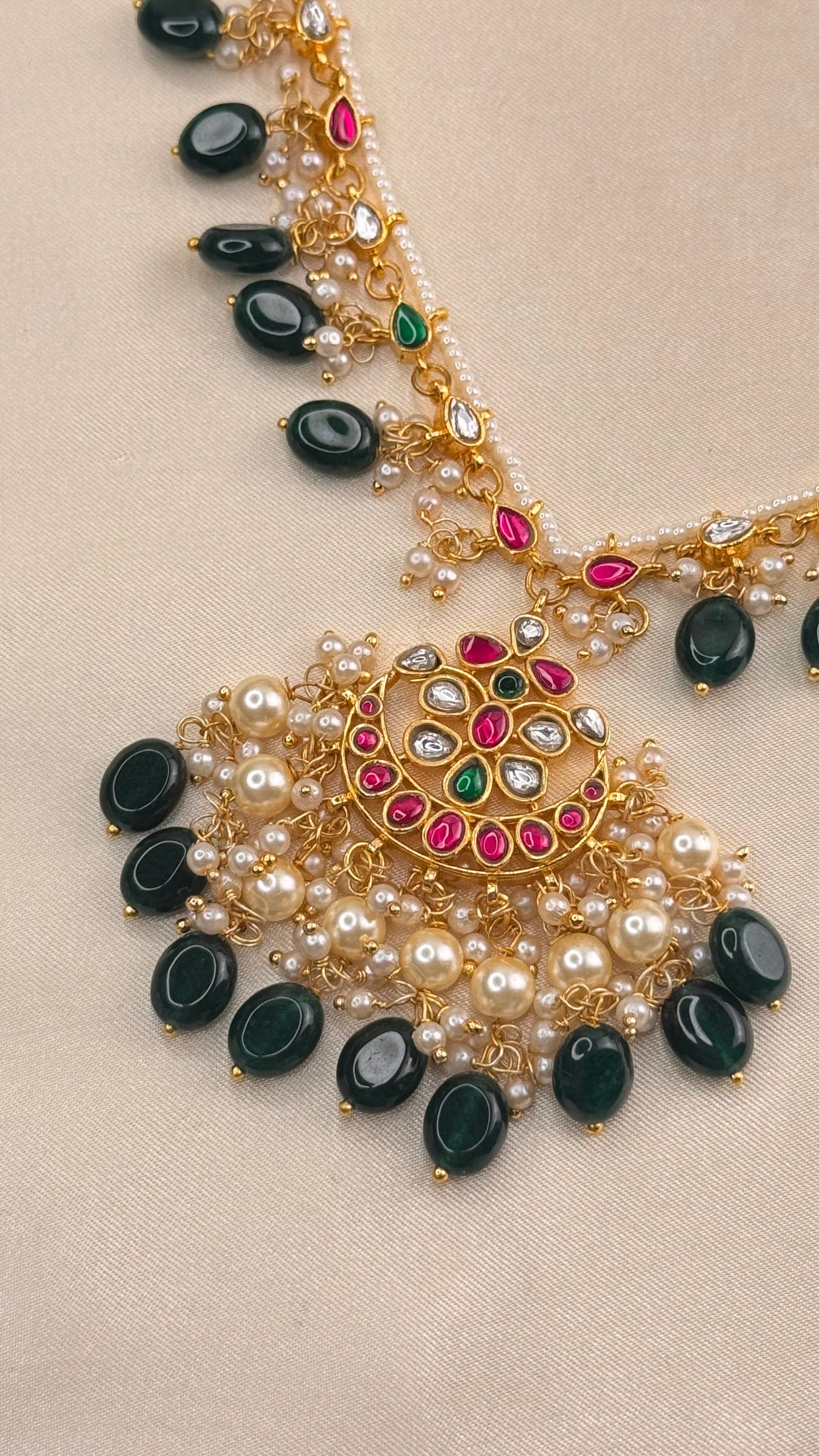 Premium Pearl Drop Kundan Necklace Set