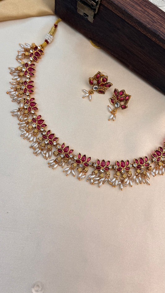 Lotus Pearl Drop necklace set