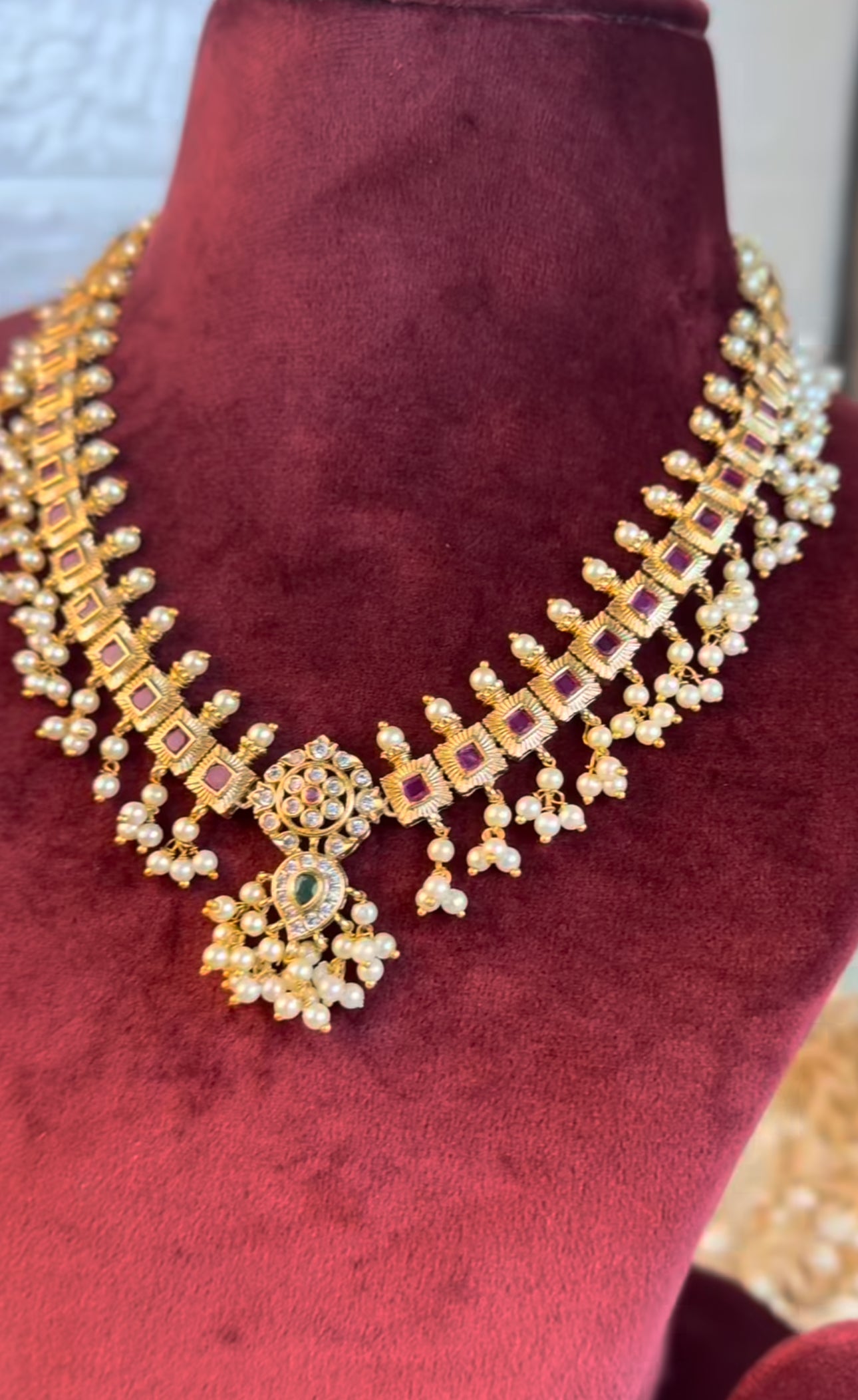 Premium moissonite Ruby Pearl drop Set