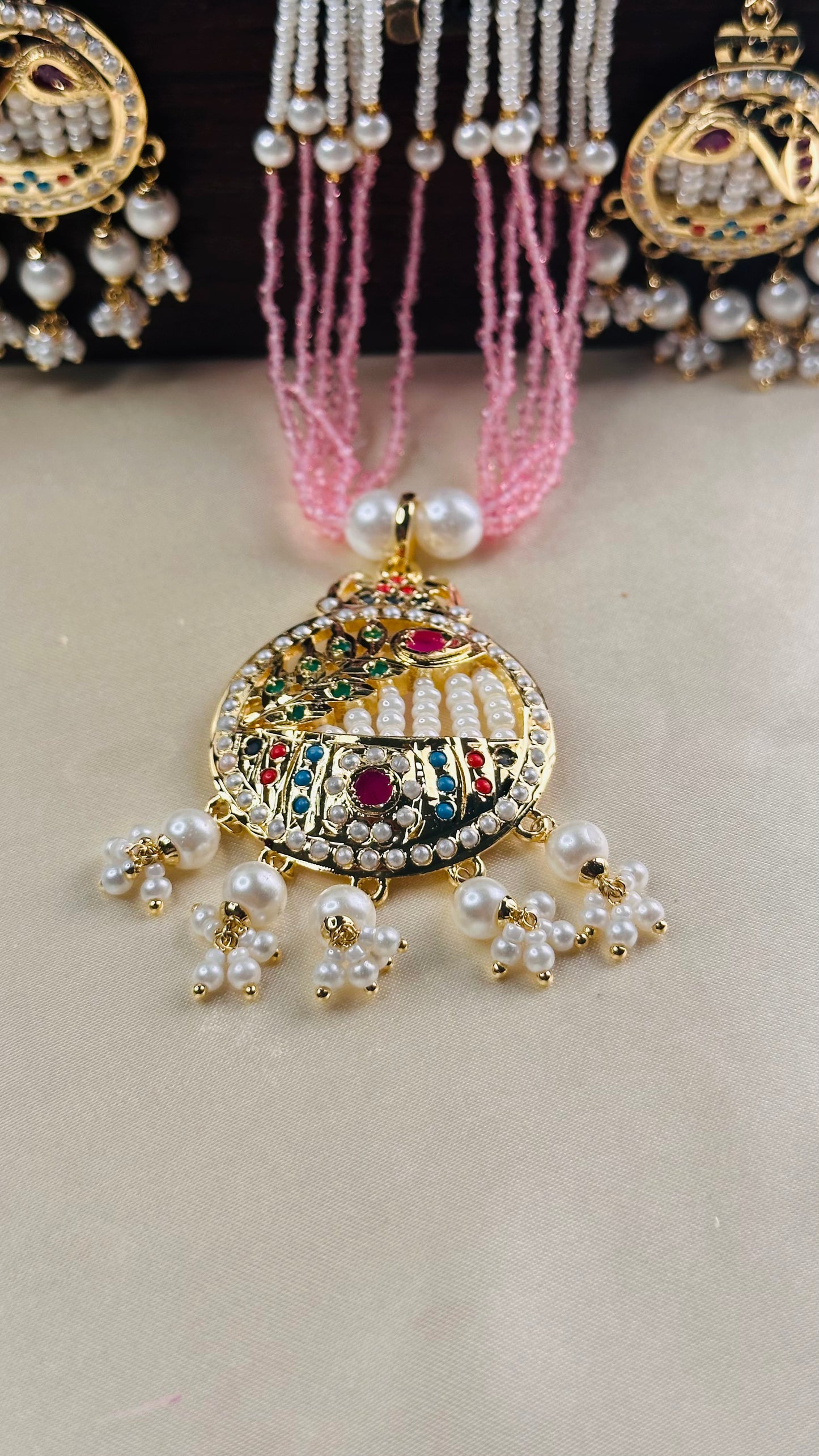 Began Pearl Jadau Haram green pink