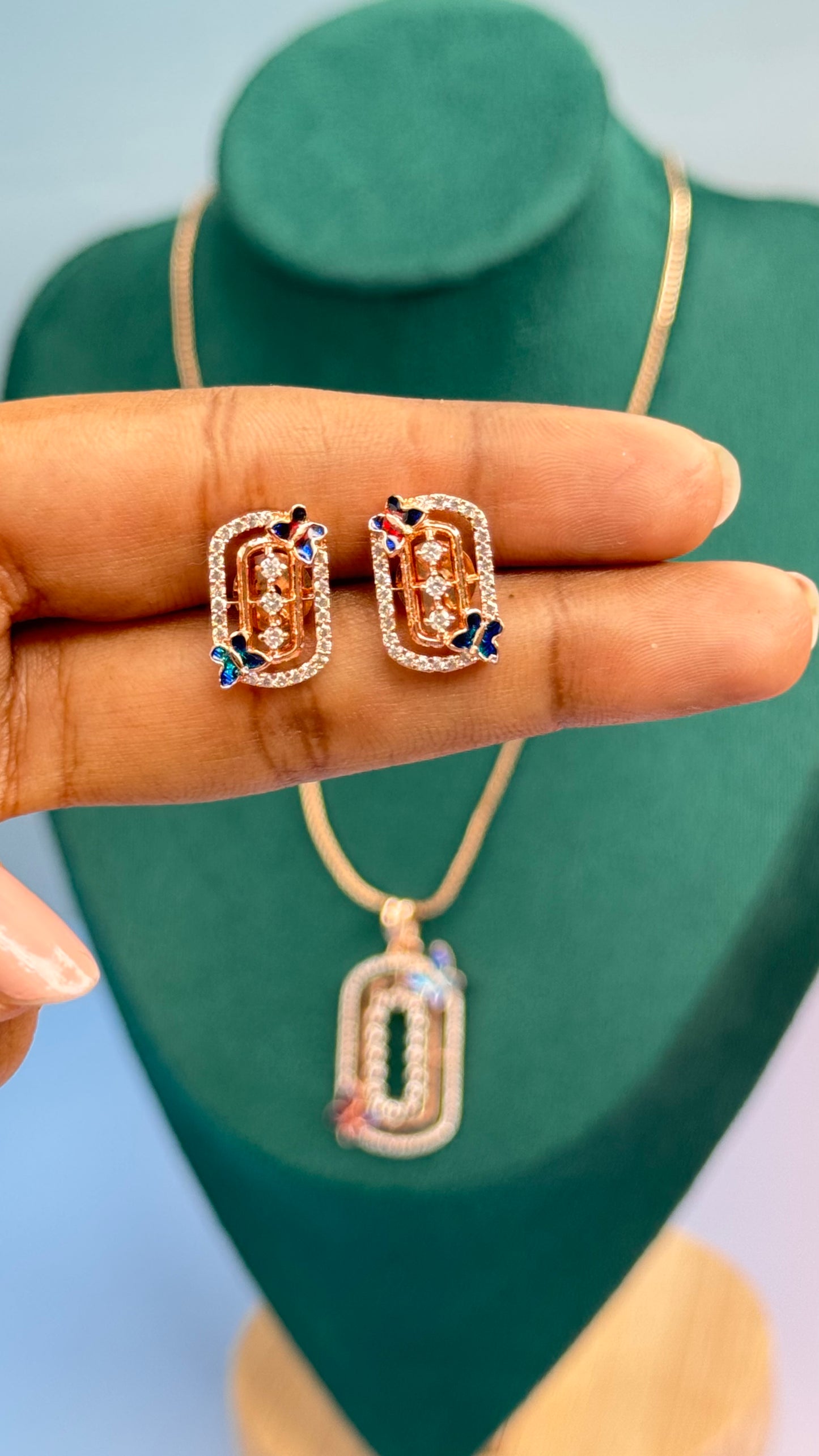 Premium AD Butterfly Pendant set with earrings and chain