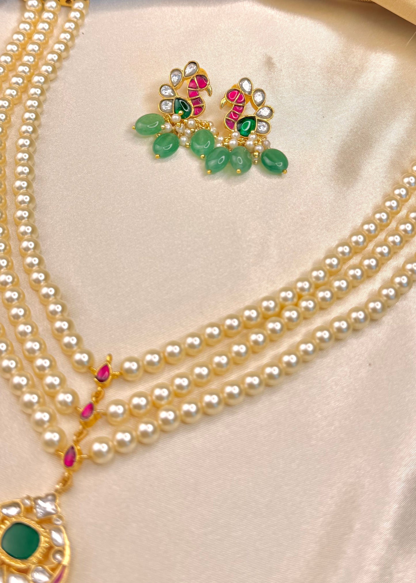 Jadau Drop triple Layer necklace set