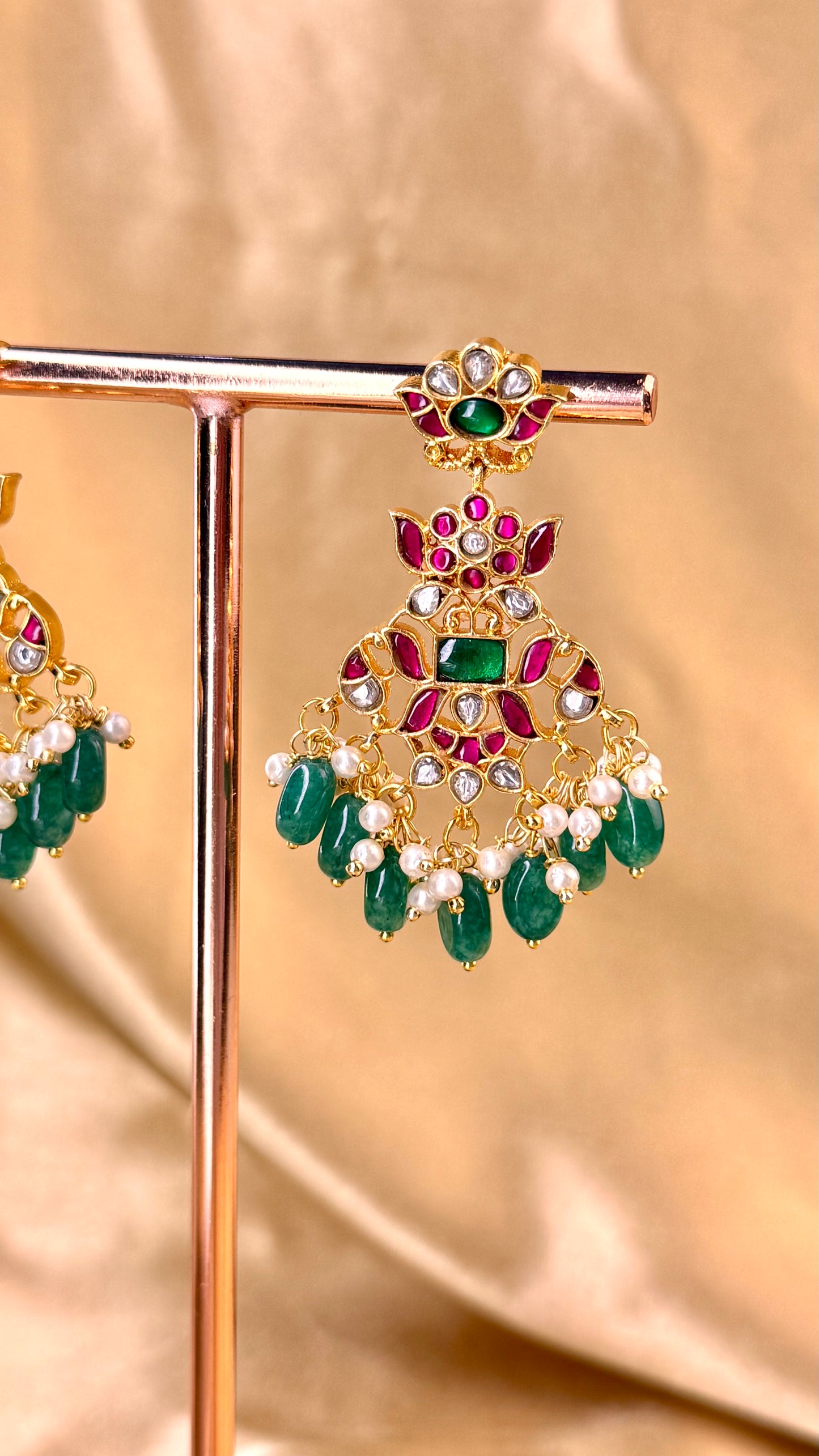 Jadau Green Drop Earrings