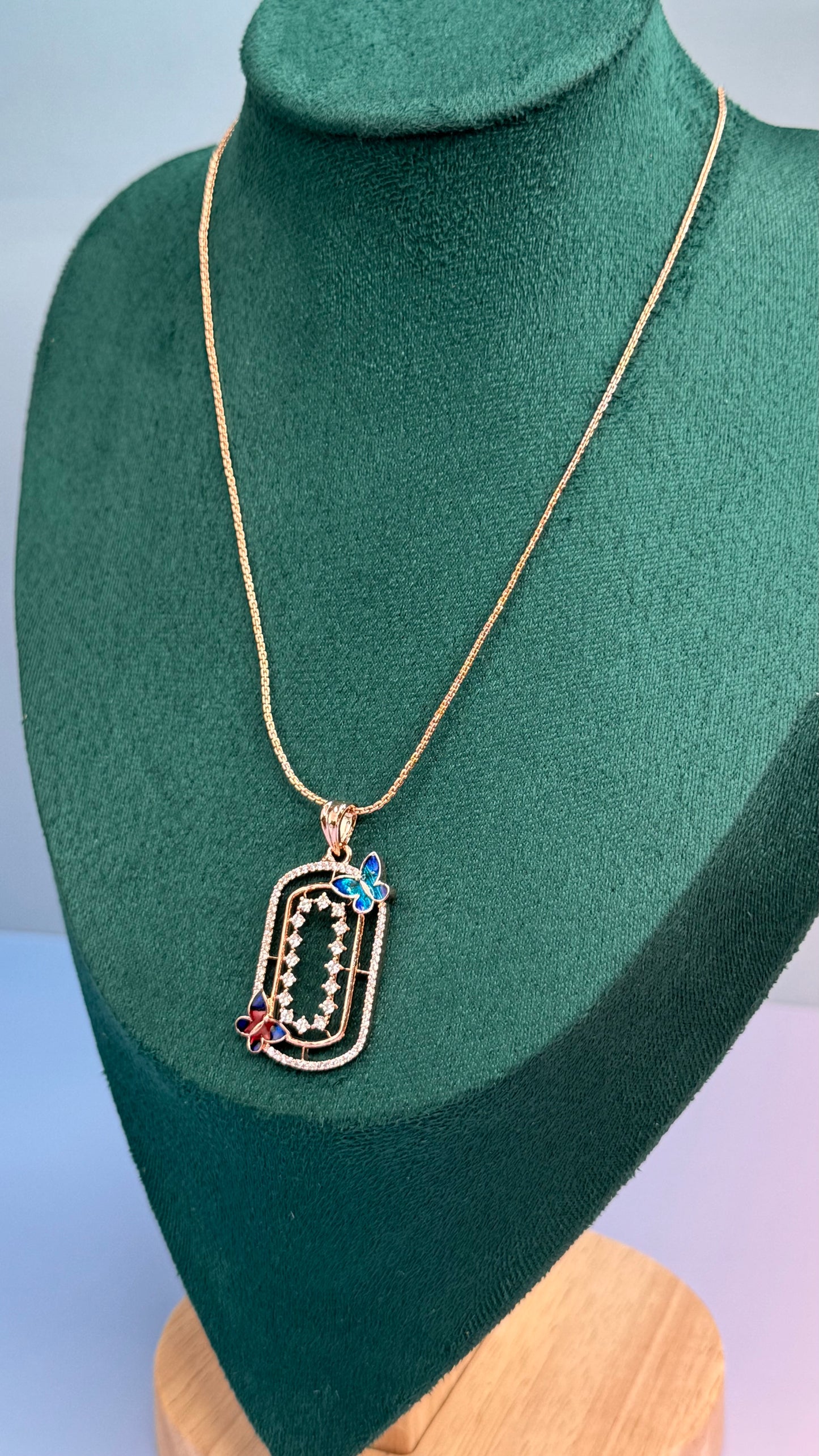 Premium AD Butterfly Pendant set with earrings and chain