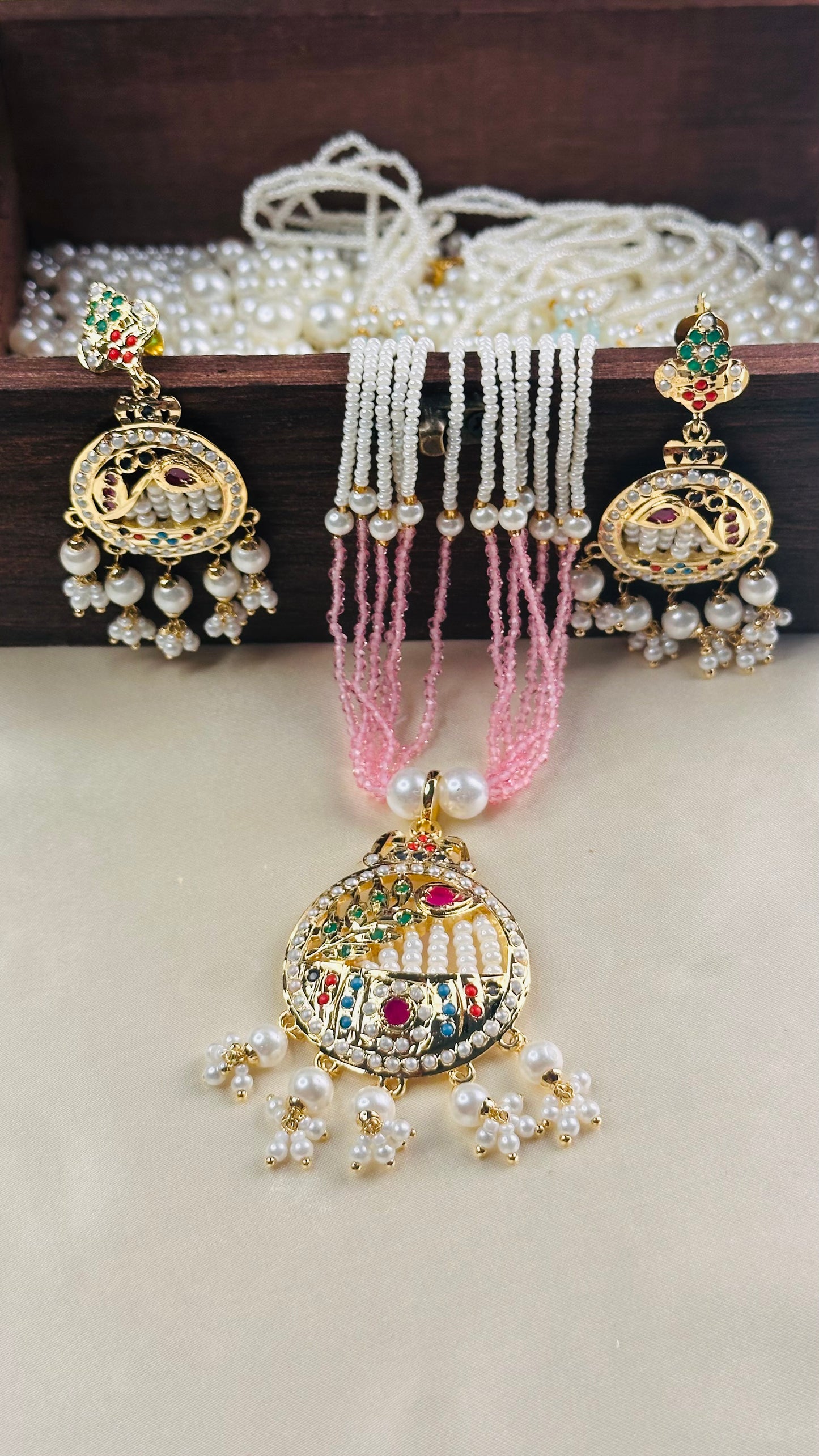 Began Pearl Jadau Haram green pink