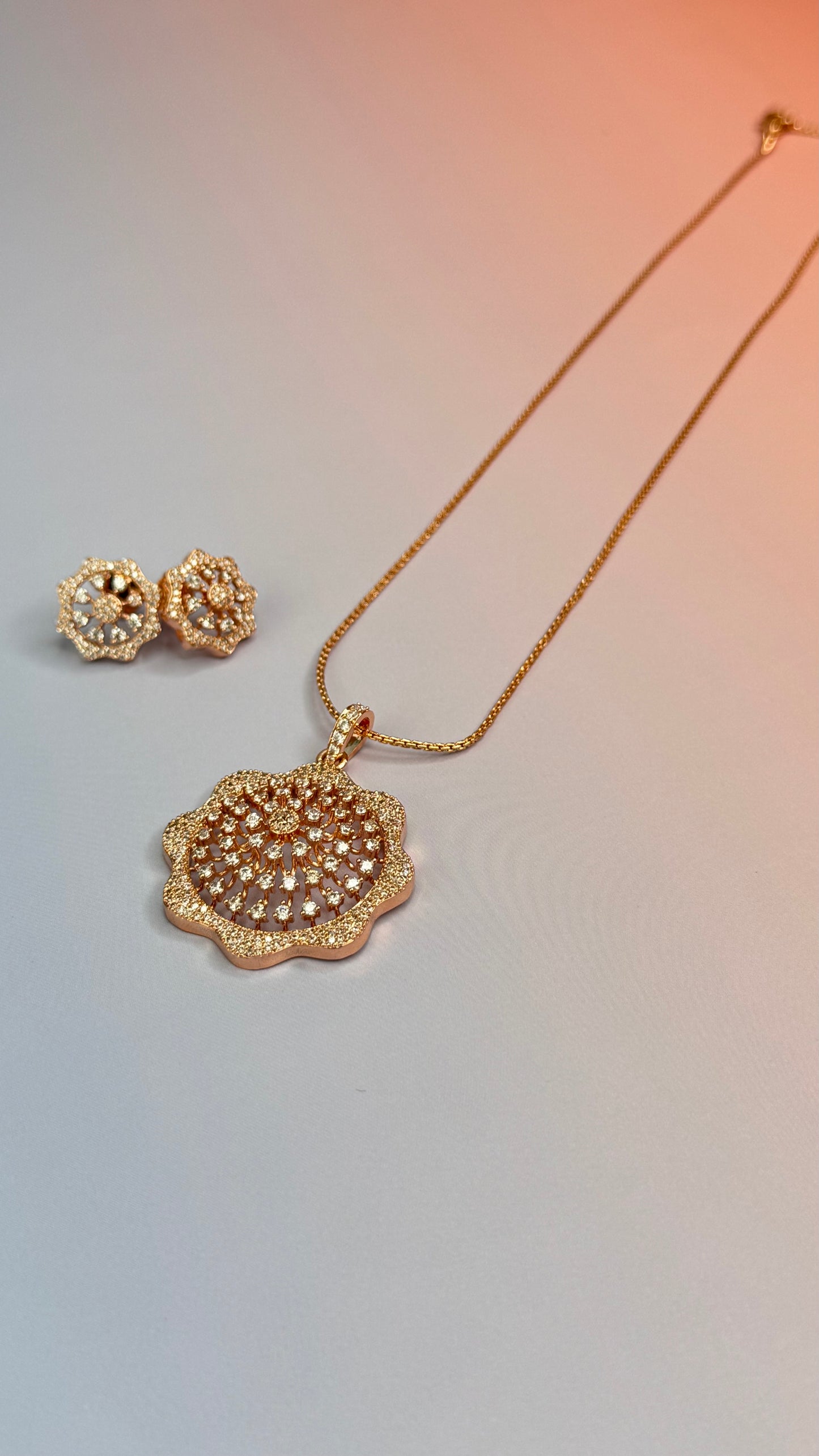 Premium AD flower Pendant set with earrings and chain