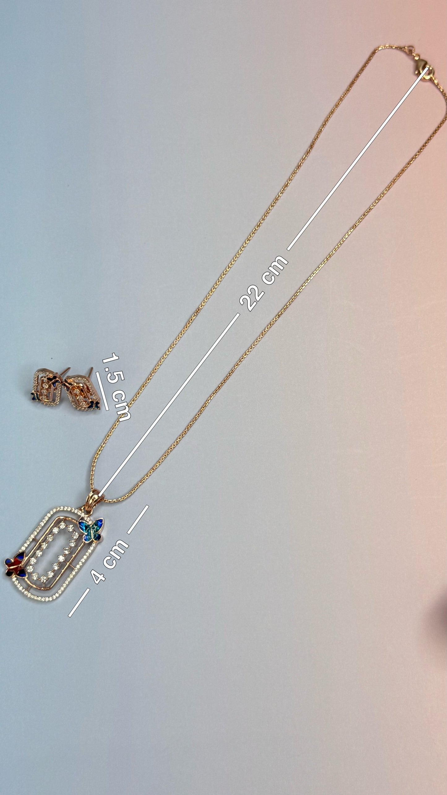 Premium AD Butterfly Pendant set with earrings and chain