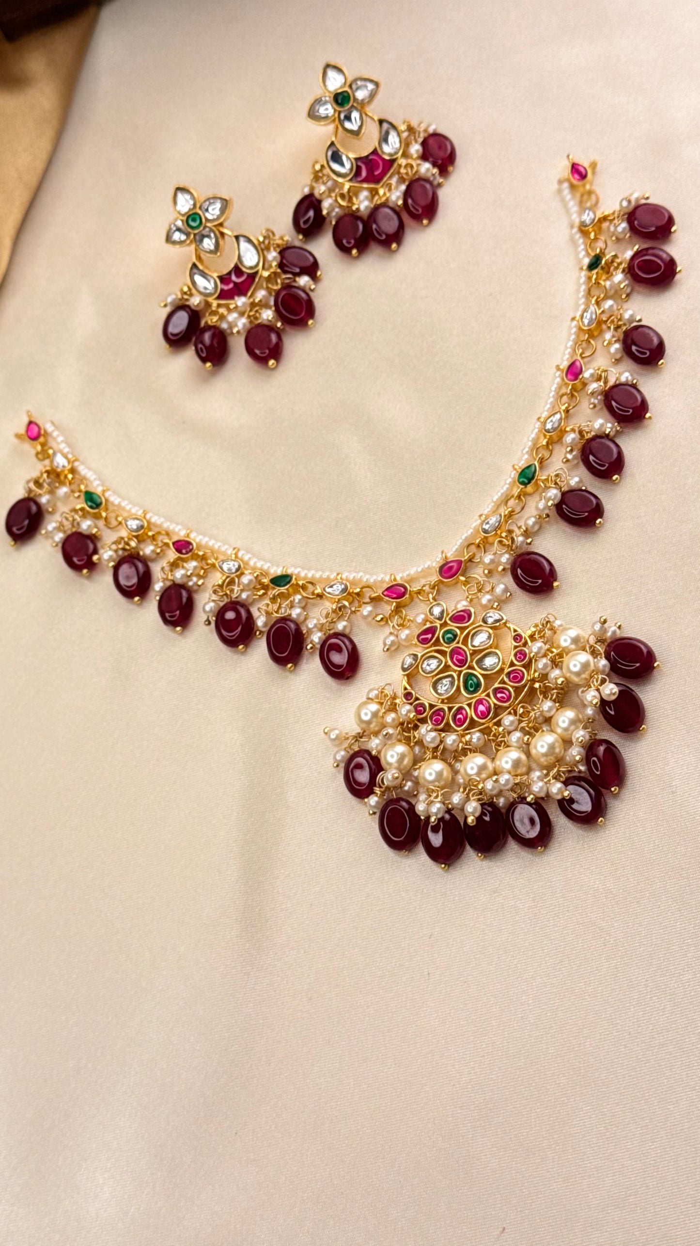 Premium Pearl Drop Kundan Necklace Set