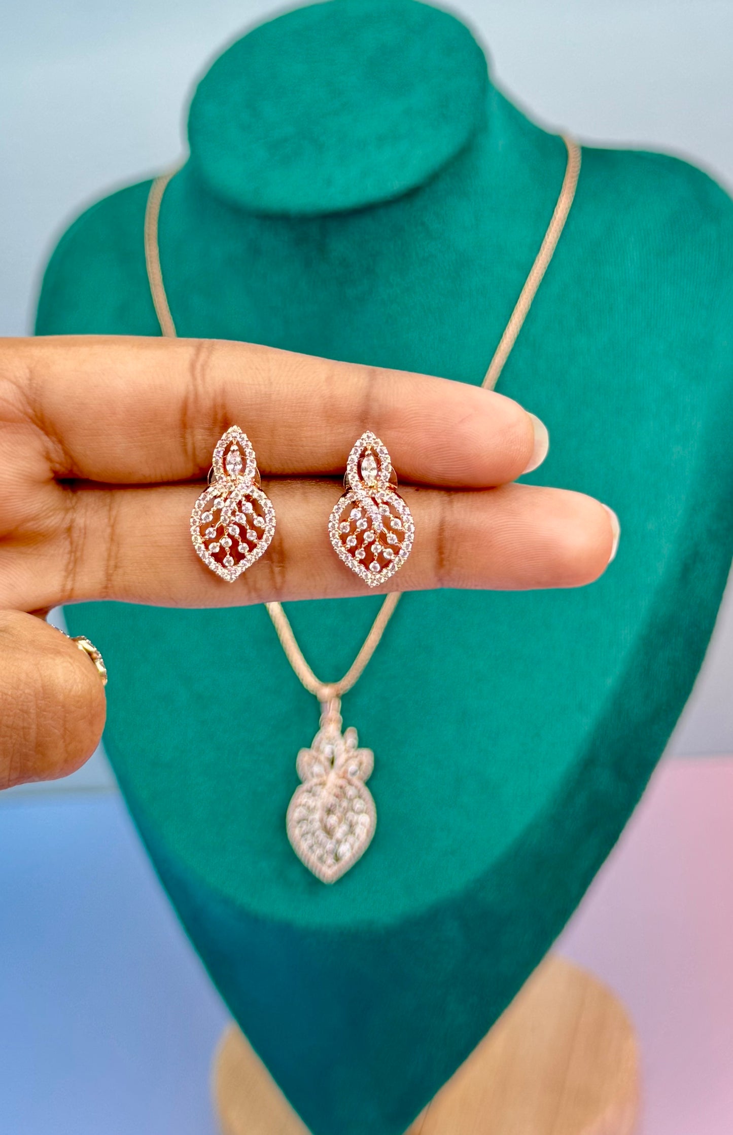 Premium AD Strawberry Pendant set with earrings and chain