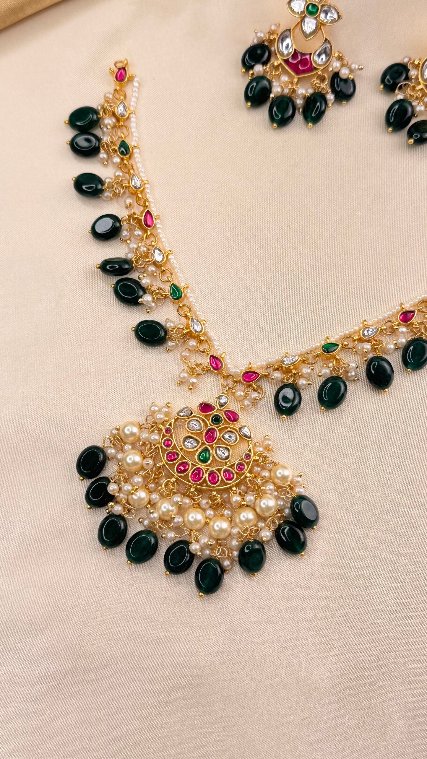 Premium Pearl Drop Kundan Necklace Set
