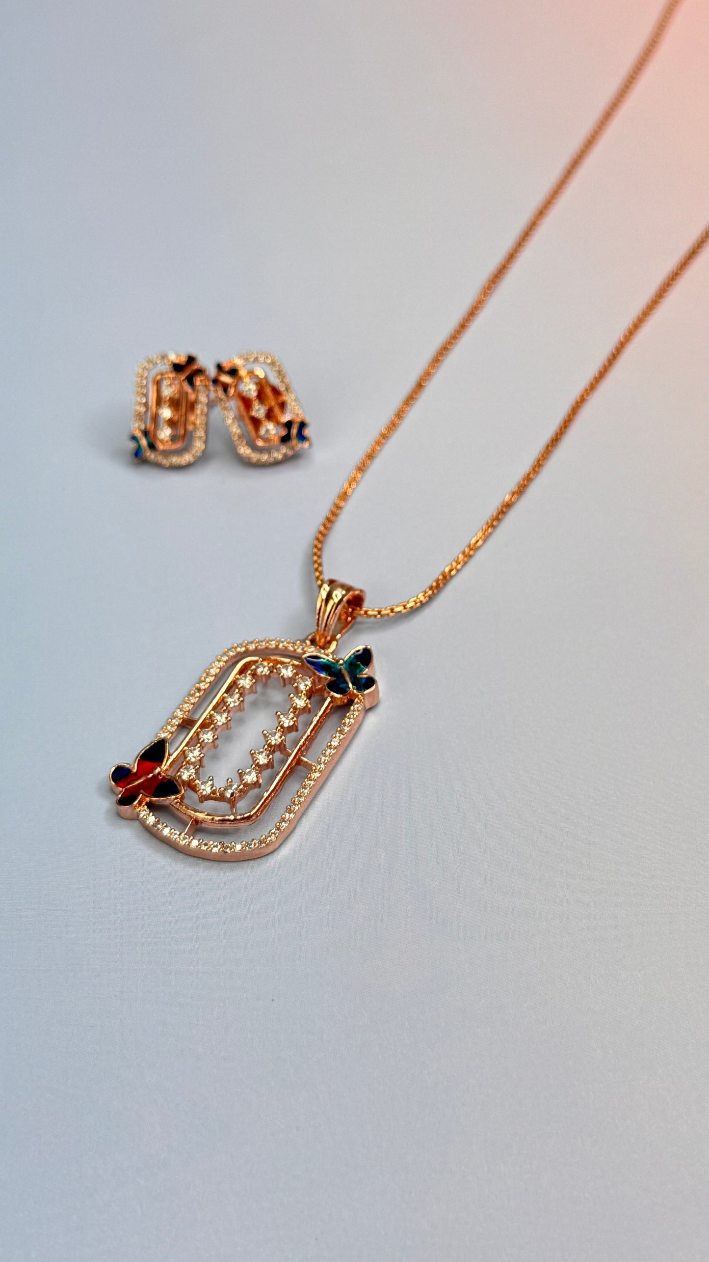 Premium AD Butterfly Pendant set with earrings and chain