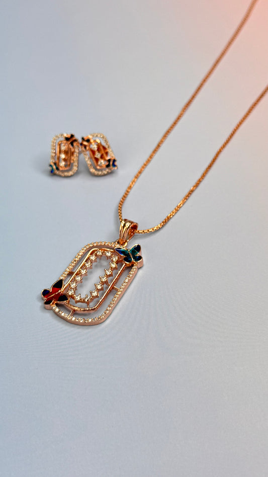 Premium AD Butterfly Pendant set with earrings and chain