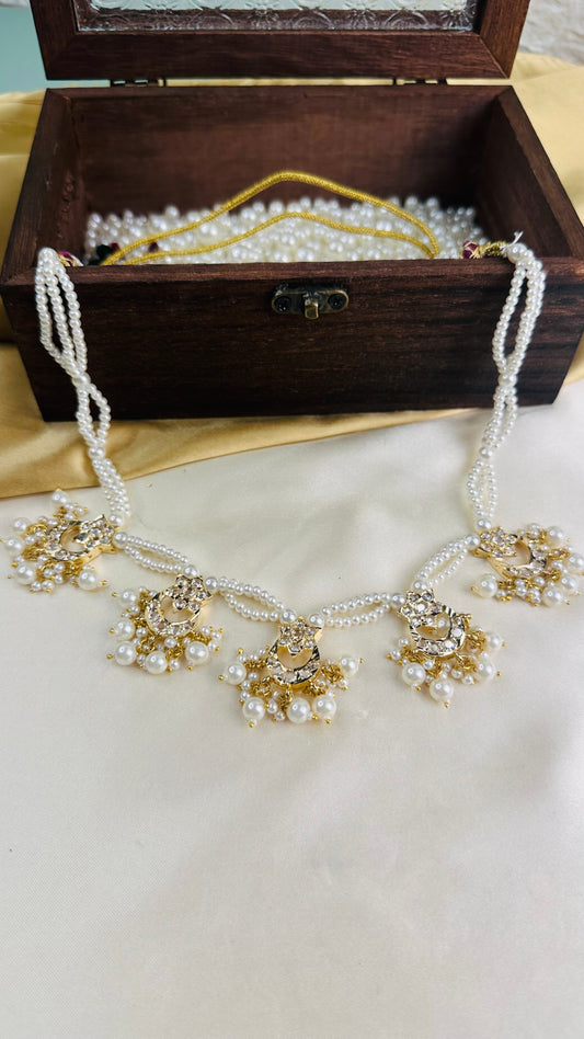 Mughal Chandini Necklace Set-Offwhite