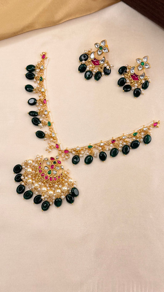 Premium Pearl Drop Kundan Necklace Set