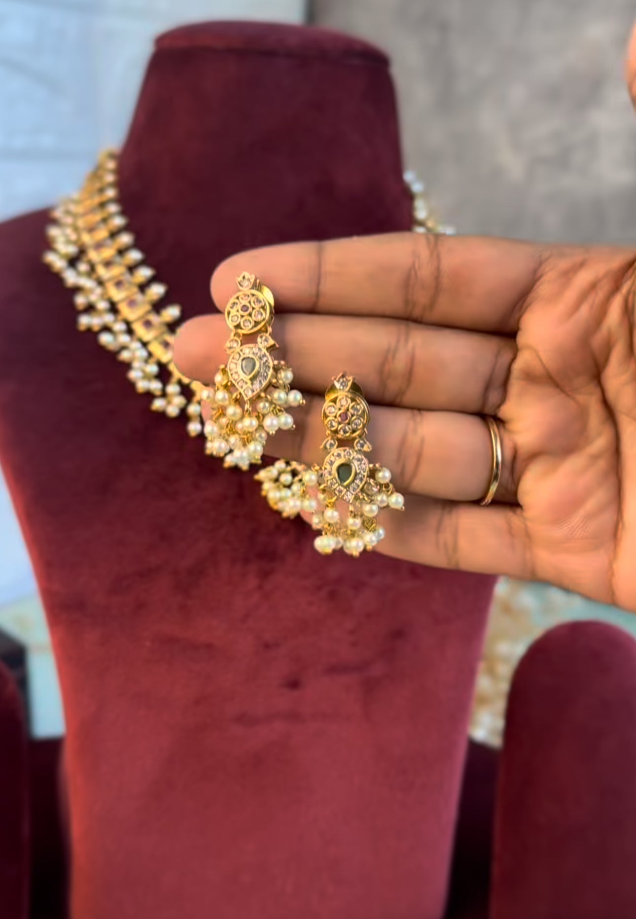 Premium moissonite Ruby Pearl drop Set