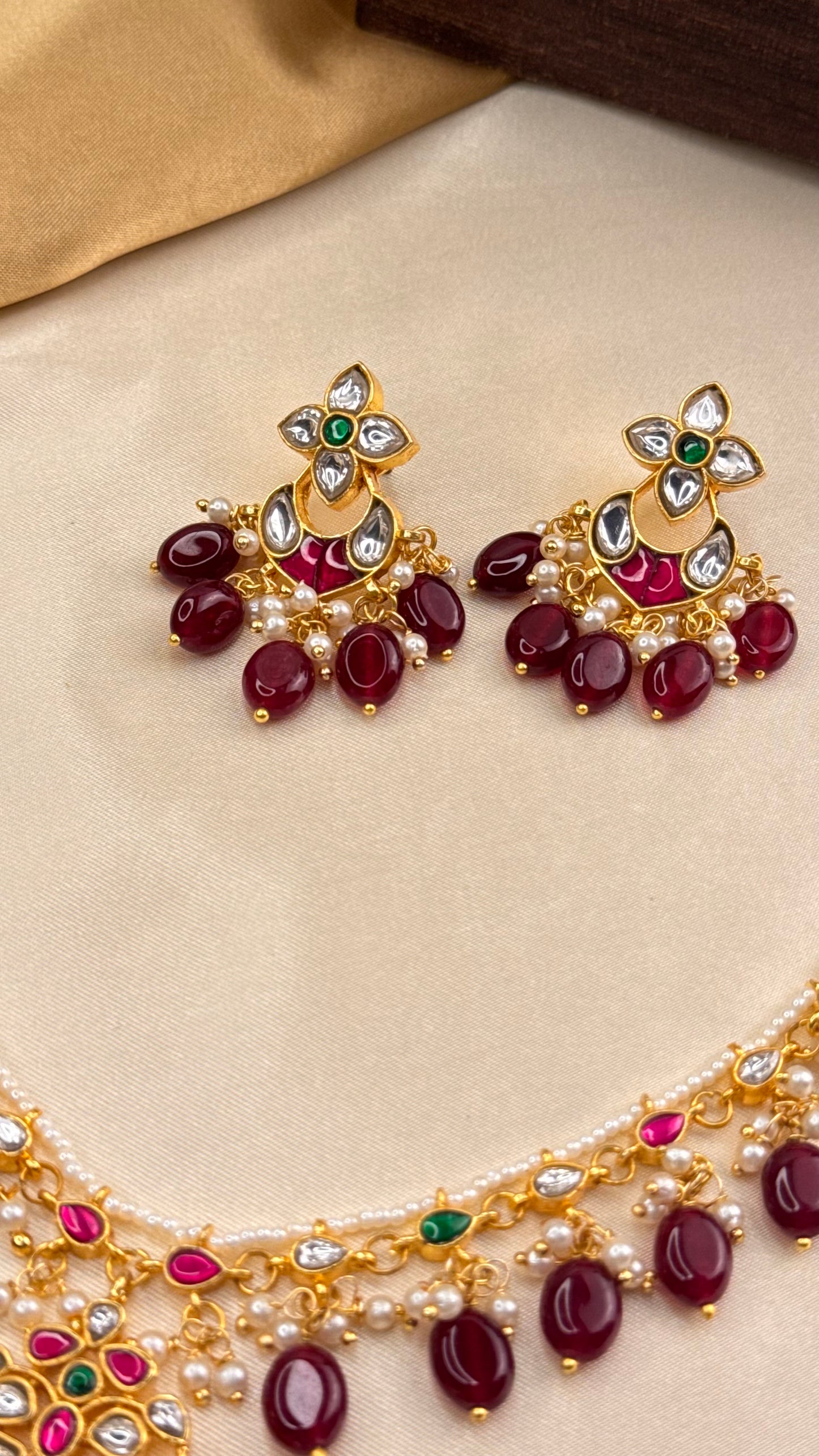 Premium Pearl Drop Kundan Necklace Set
