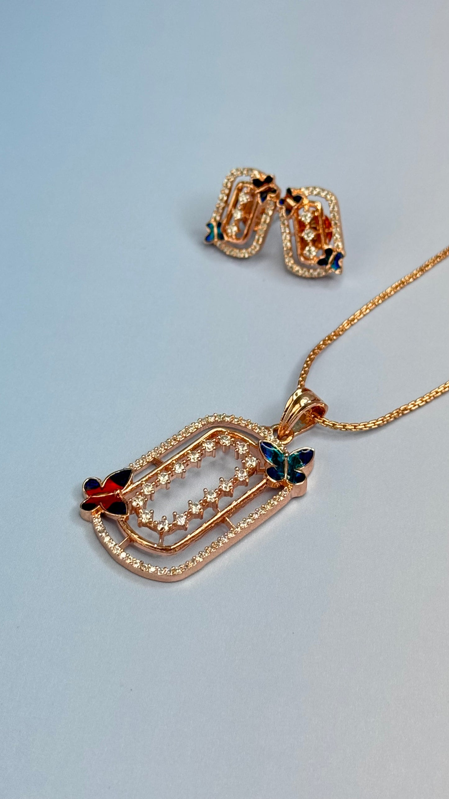 Premium AD Butterfly Pendant set with earrings and chain