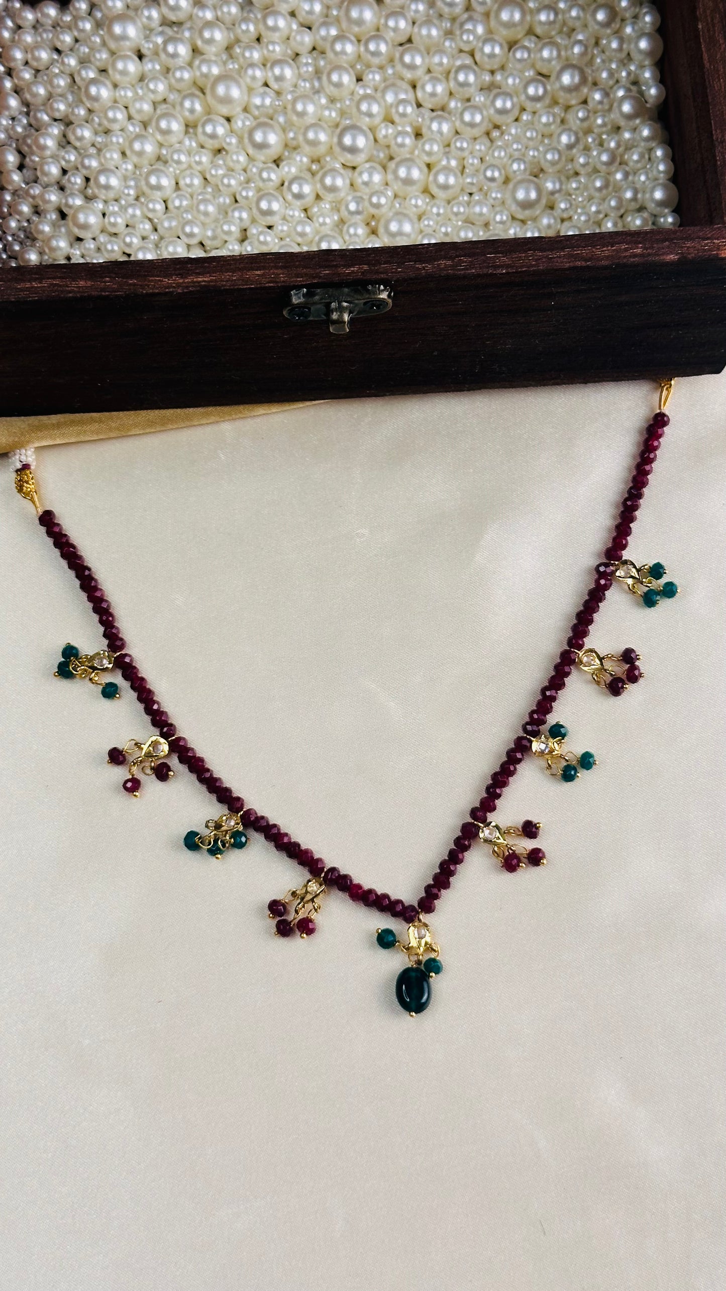 Bead Drop Necklace Maroon