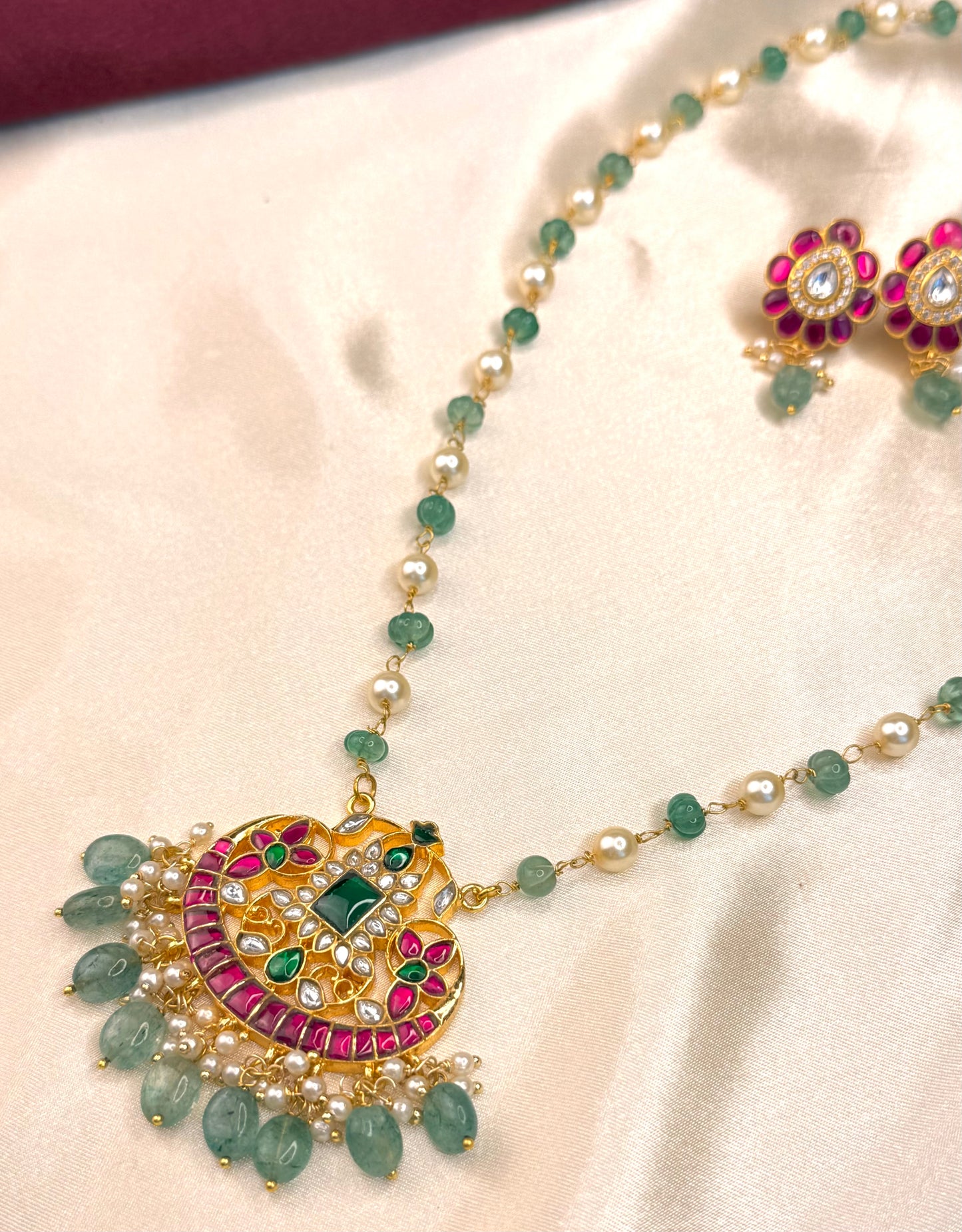 Jadau Kundan Pearl Beads Chain Set