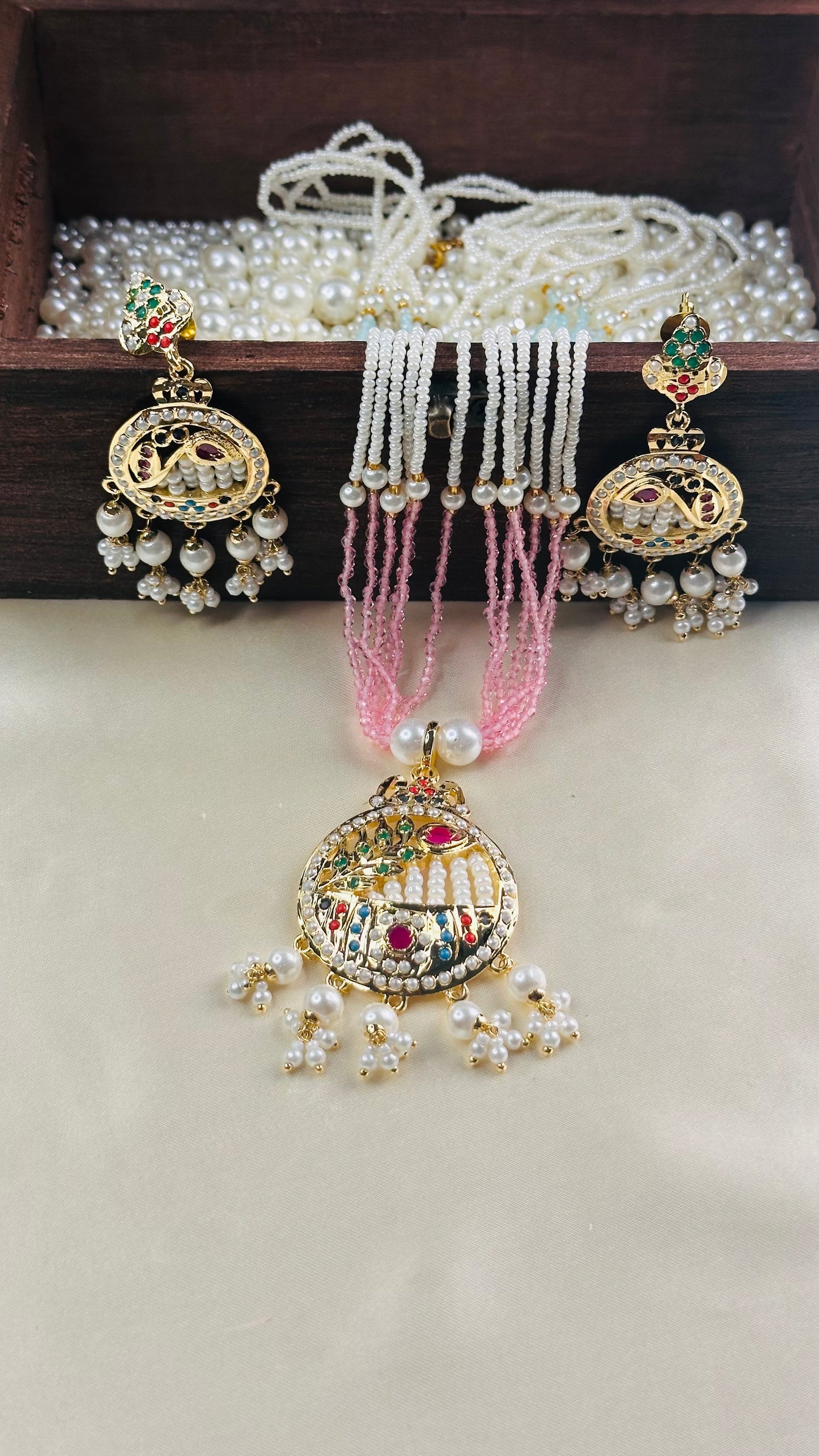 Began Pearl Jadau Haram green pink