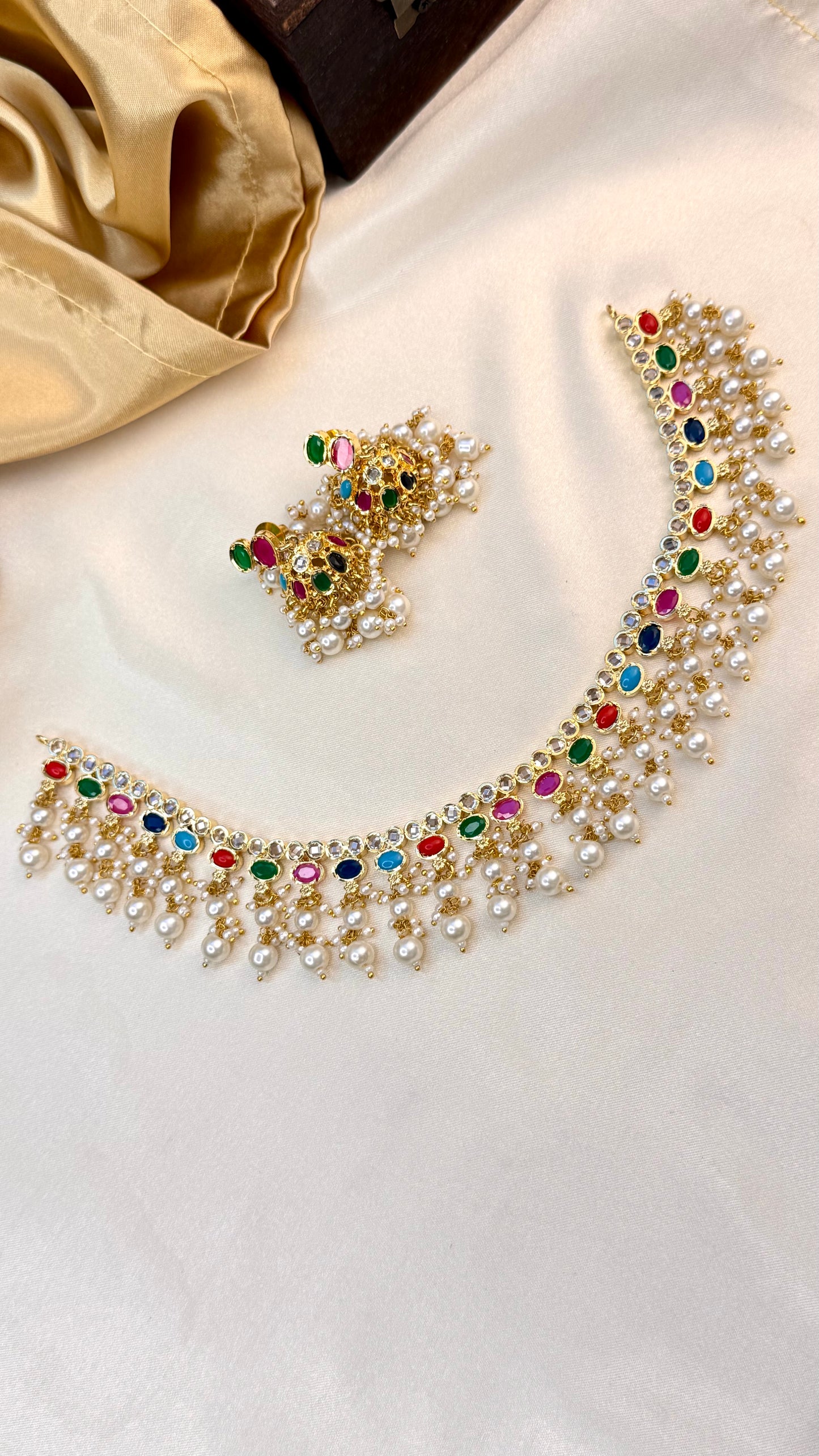 Premium Rajasthani Pearl drop necklace set