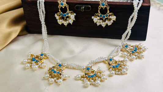 Mughal Chandini Necklace teal blue Set