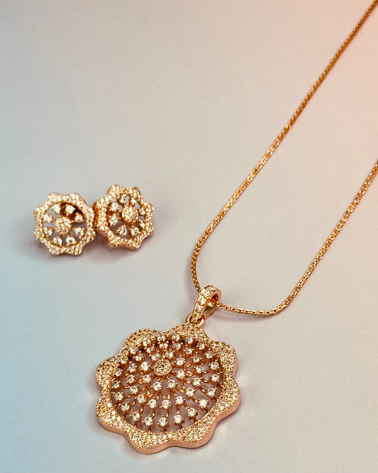 Premium AD flower Pendant set with earrings and chain