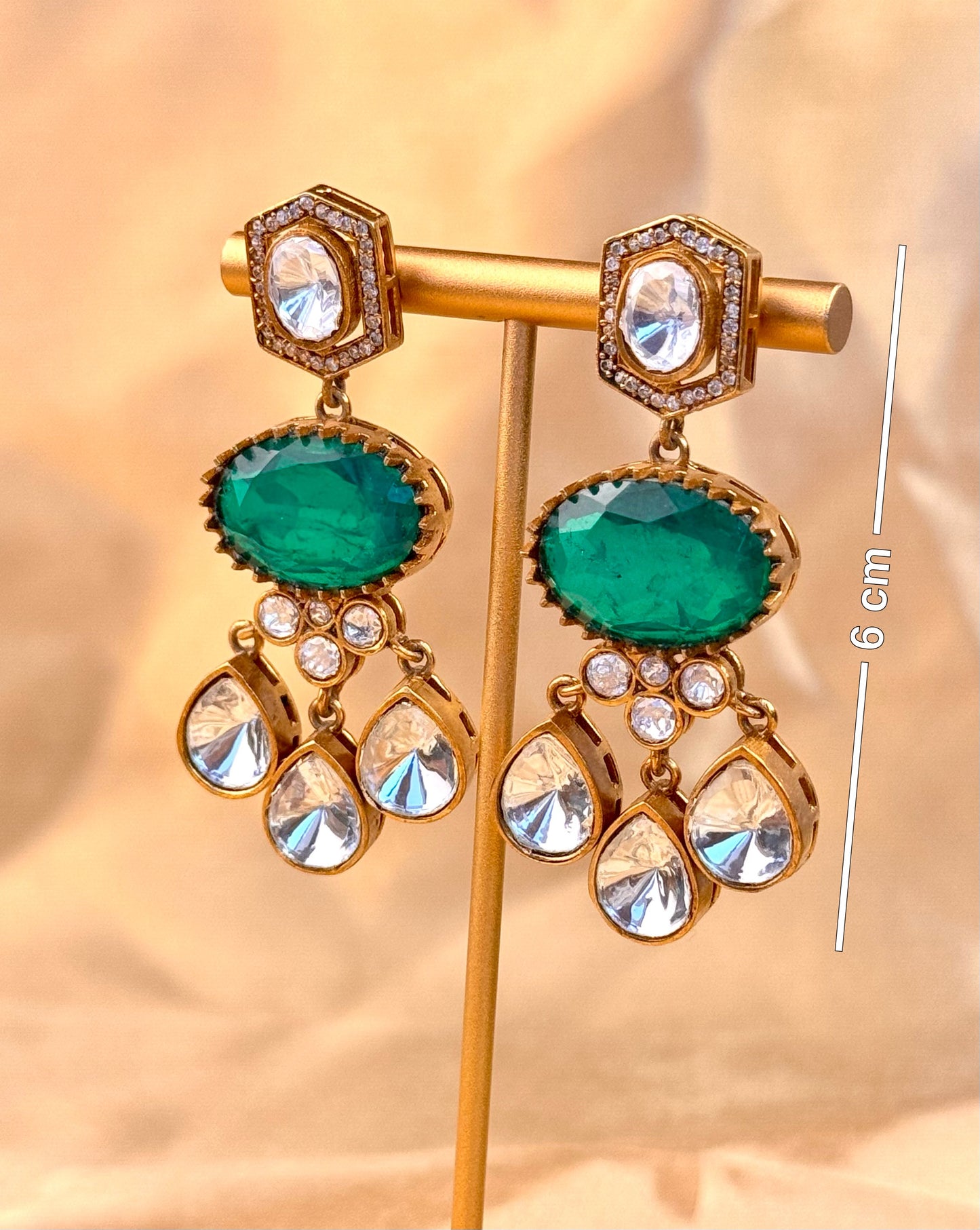 Moissonite Emerald Triple Drop Earrings