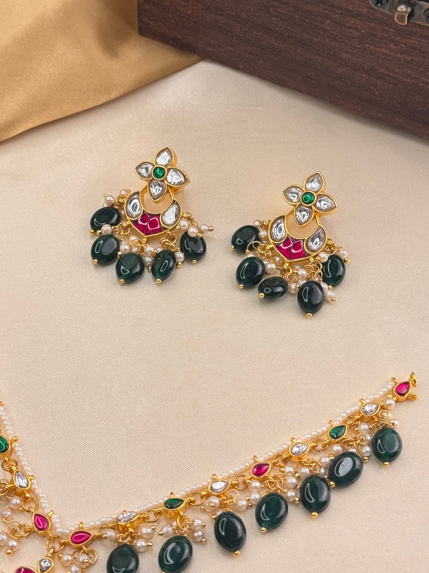 Premium Pearl Drop Kundan Necklace Set