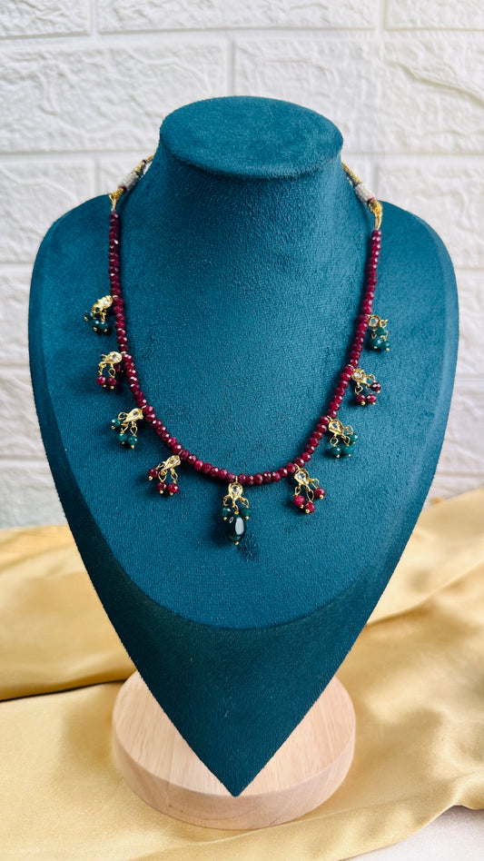 Bead Drop Necklace Maroon