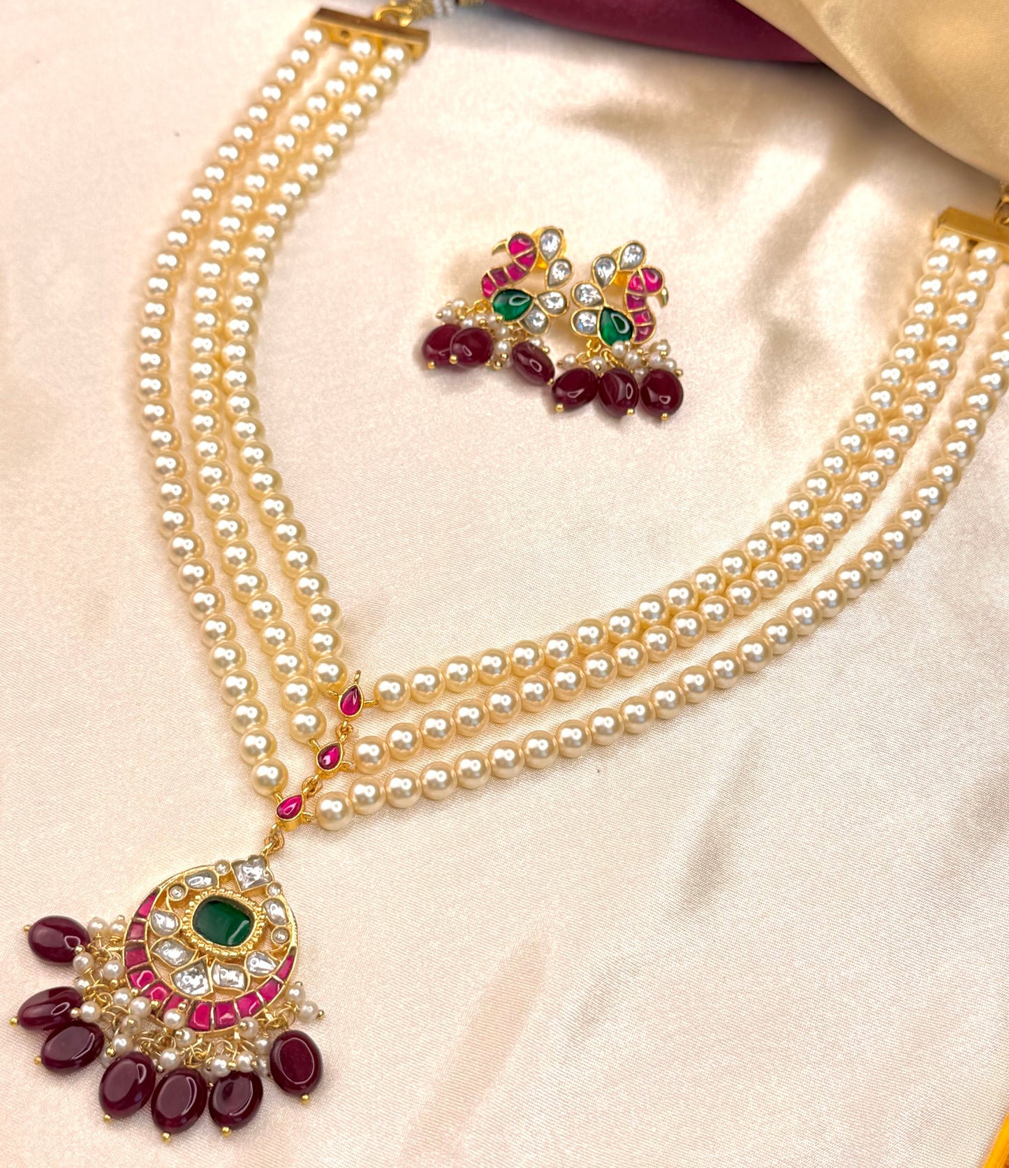 Jadau Drop triple Layer necklace set