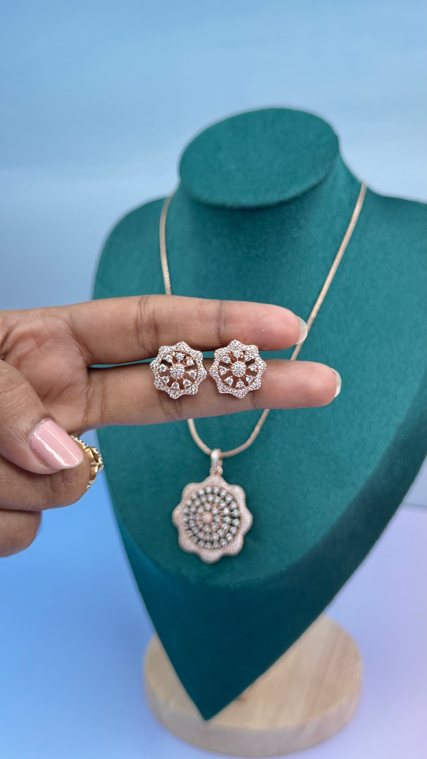 Premium AD flower Pendant set with earrings and chain