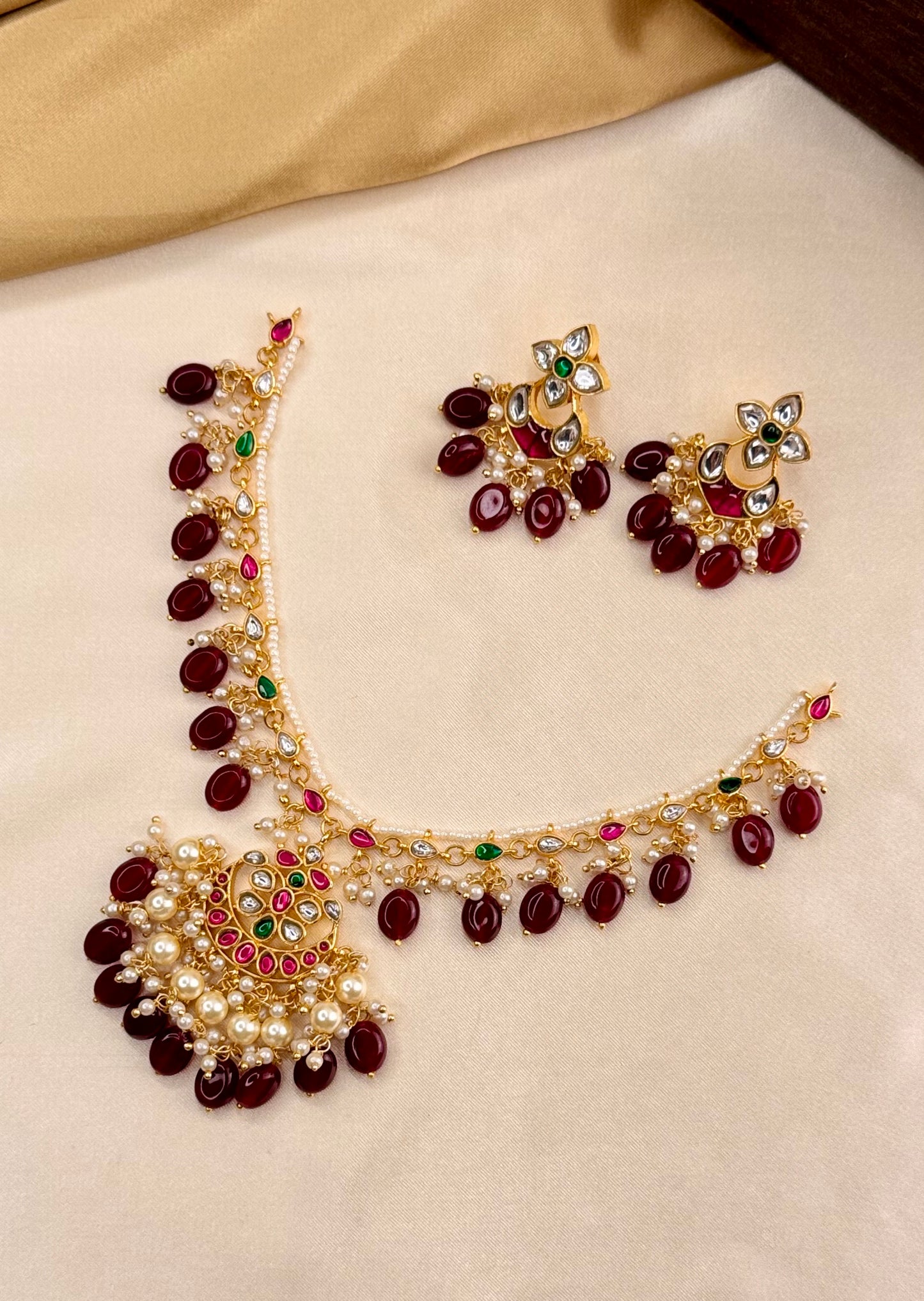 Premium Pearl Drop Kundan Necklace Set