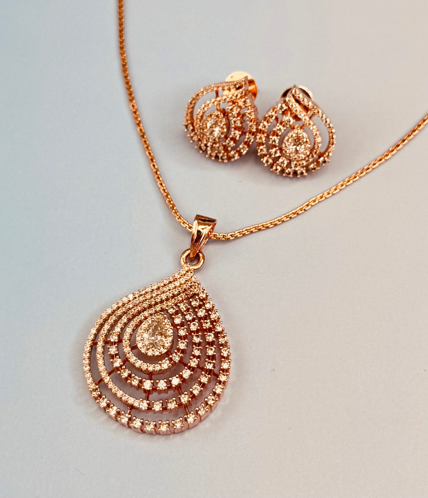Premium AD Layered Pendant Set with Earring and chain