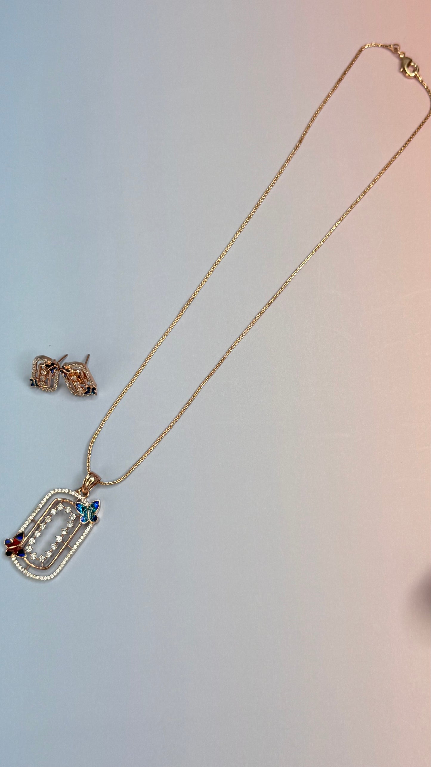 Premium AD Butterfly Pendant set with earrings and chain