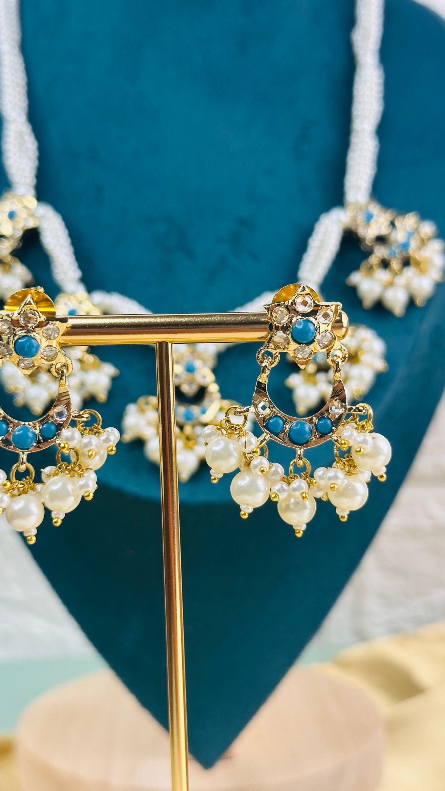 Mughal Chandini Necklace teal blue Set