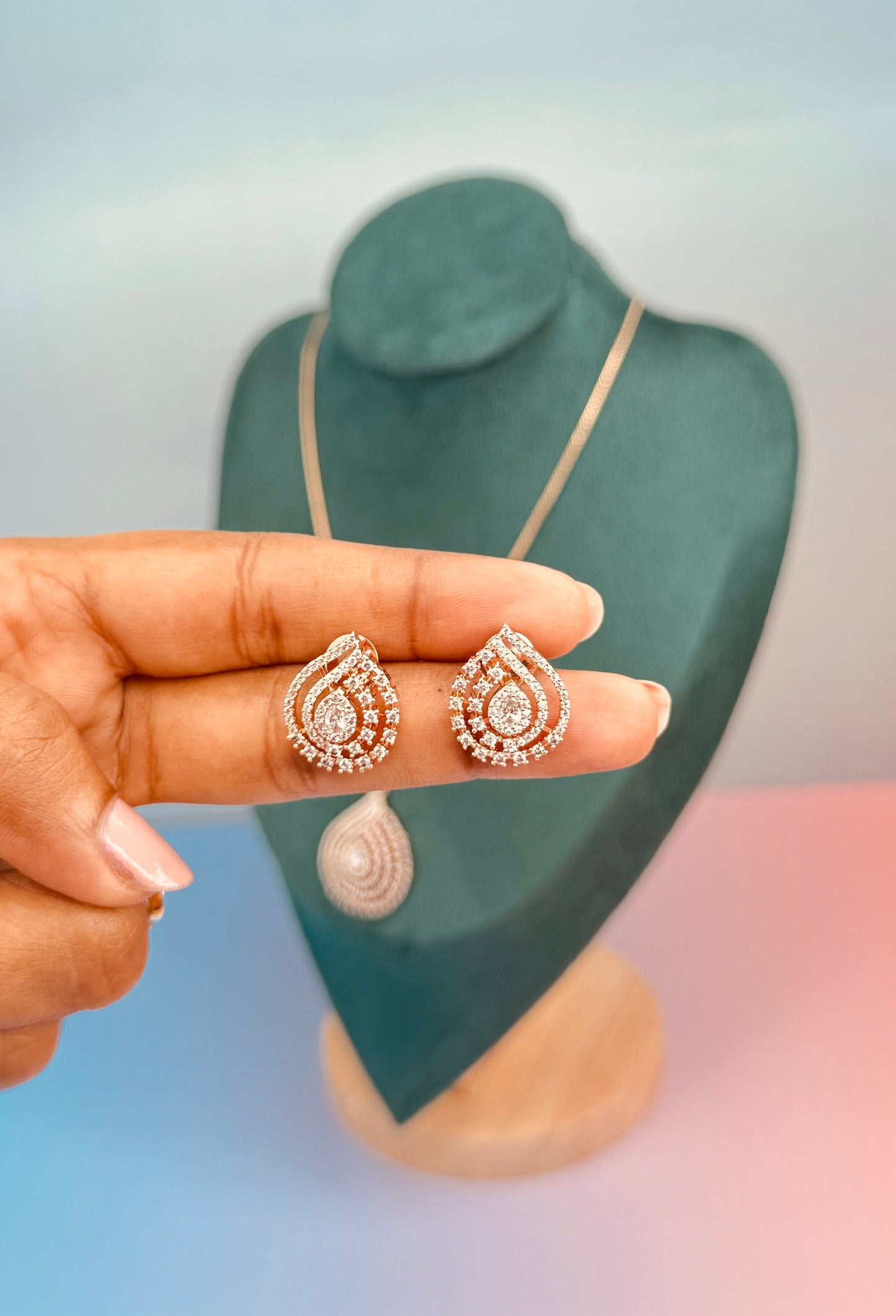 Premium AD Layered Pendant Set with Earring and chain