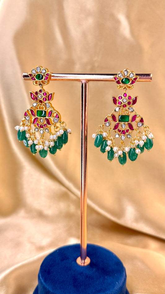 Jadau Green Drop Earrings